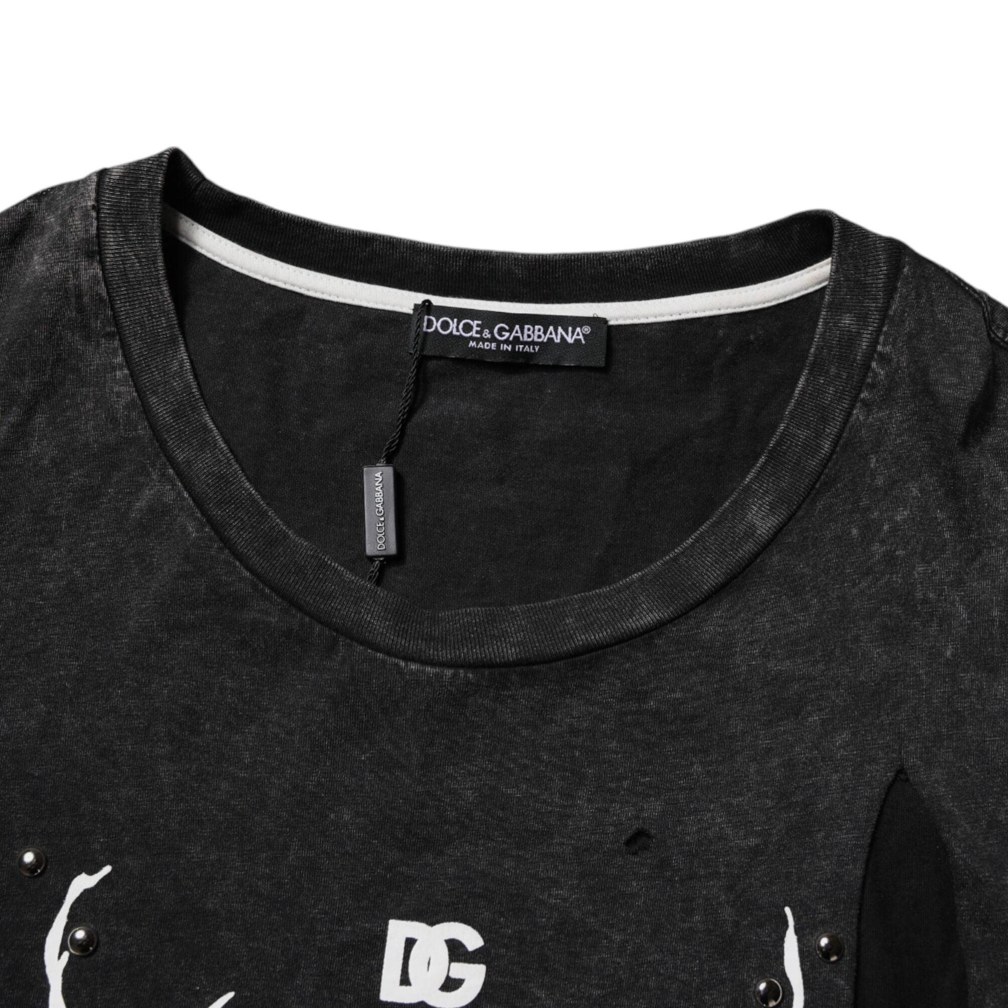 Dolce & Gabbana Black Graphic Print Cotton Crew Neck T-shirt