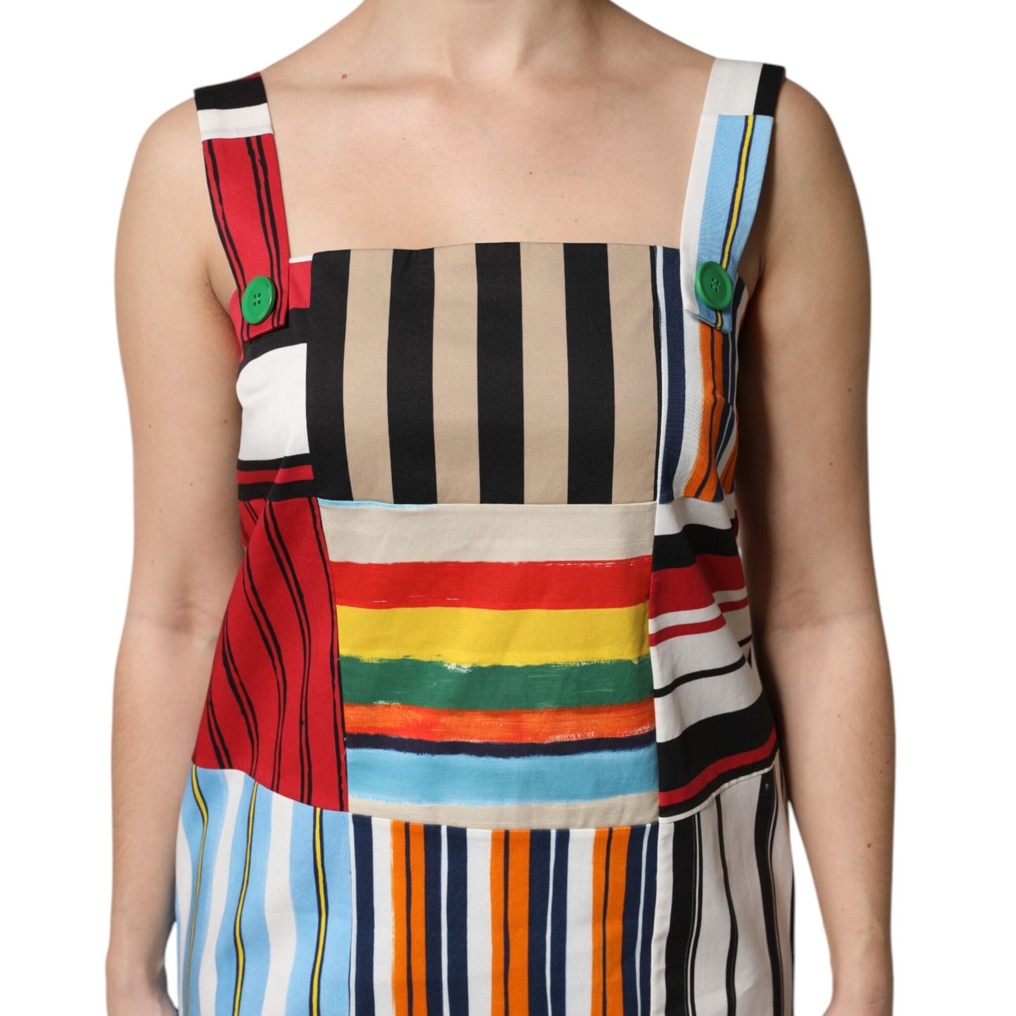 Dolce & Gabbana Multicolor Cotton Stripe Sleeveless Dress