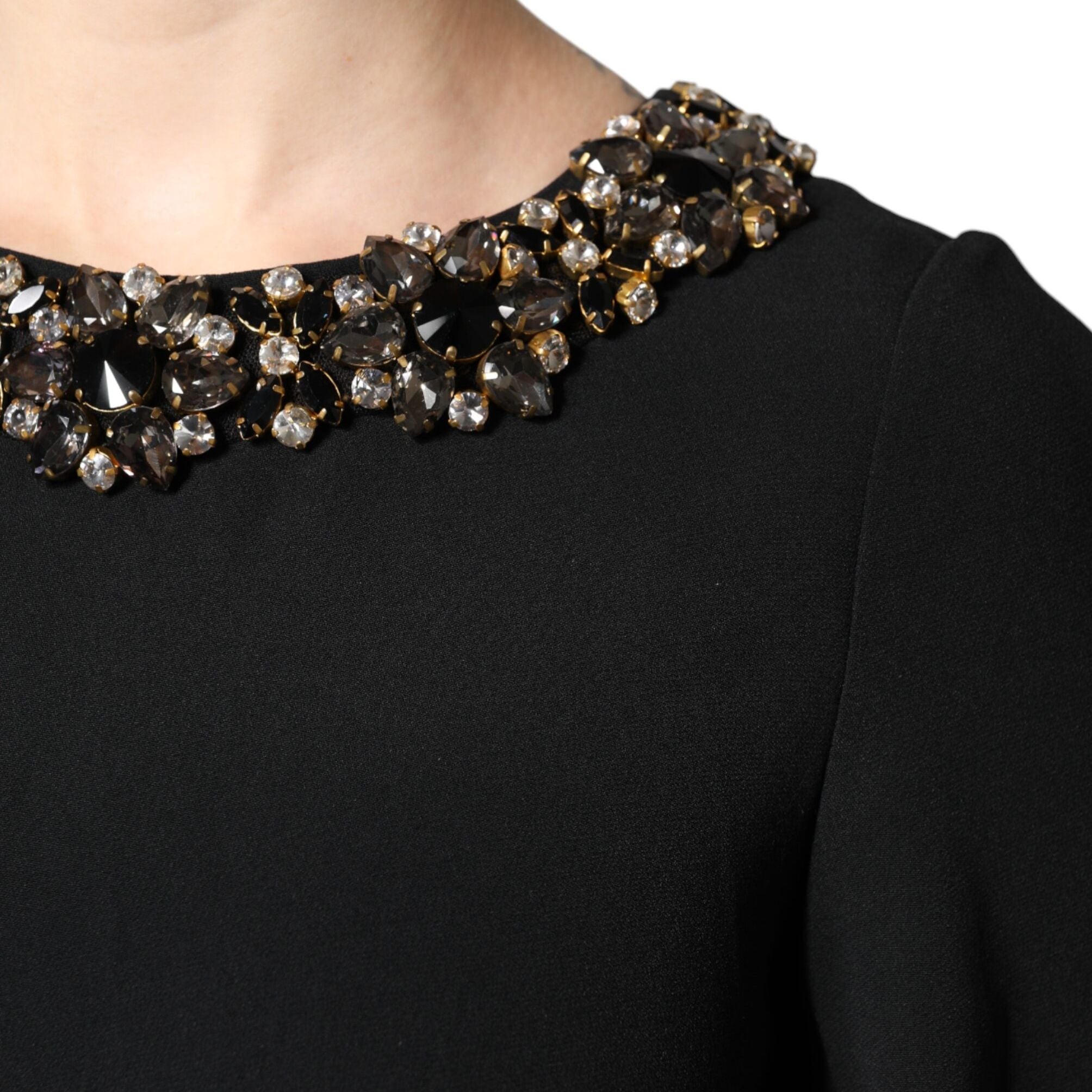 Dolce & Gabbana Black Crystal Embellished Round Neck Mini Dress