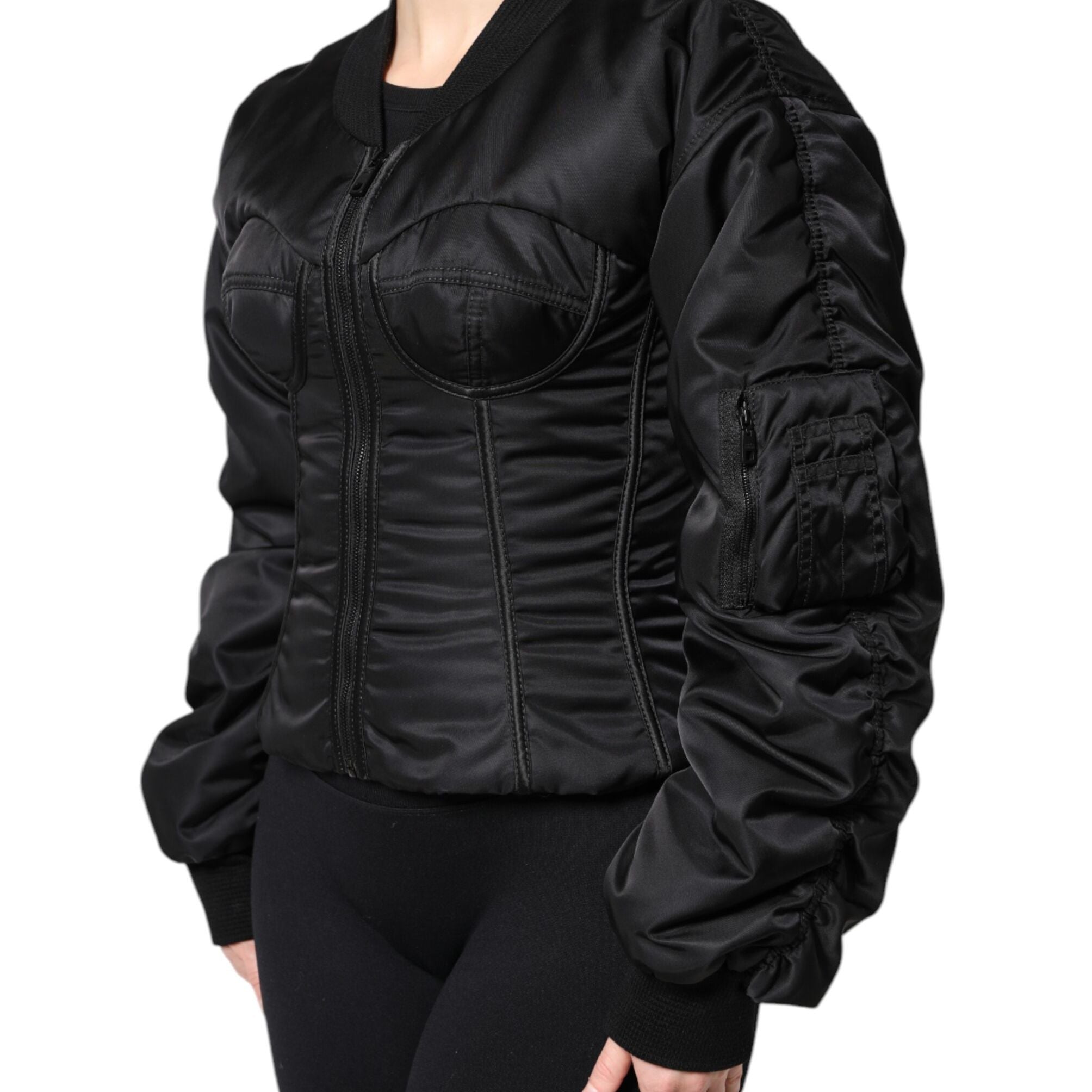 Dolce & Gabbana Black Nylon Full Zip Bustier Corset Jacket