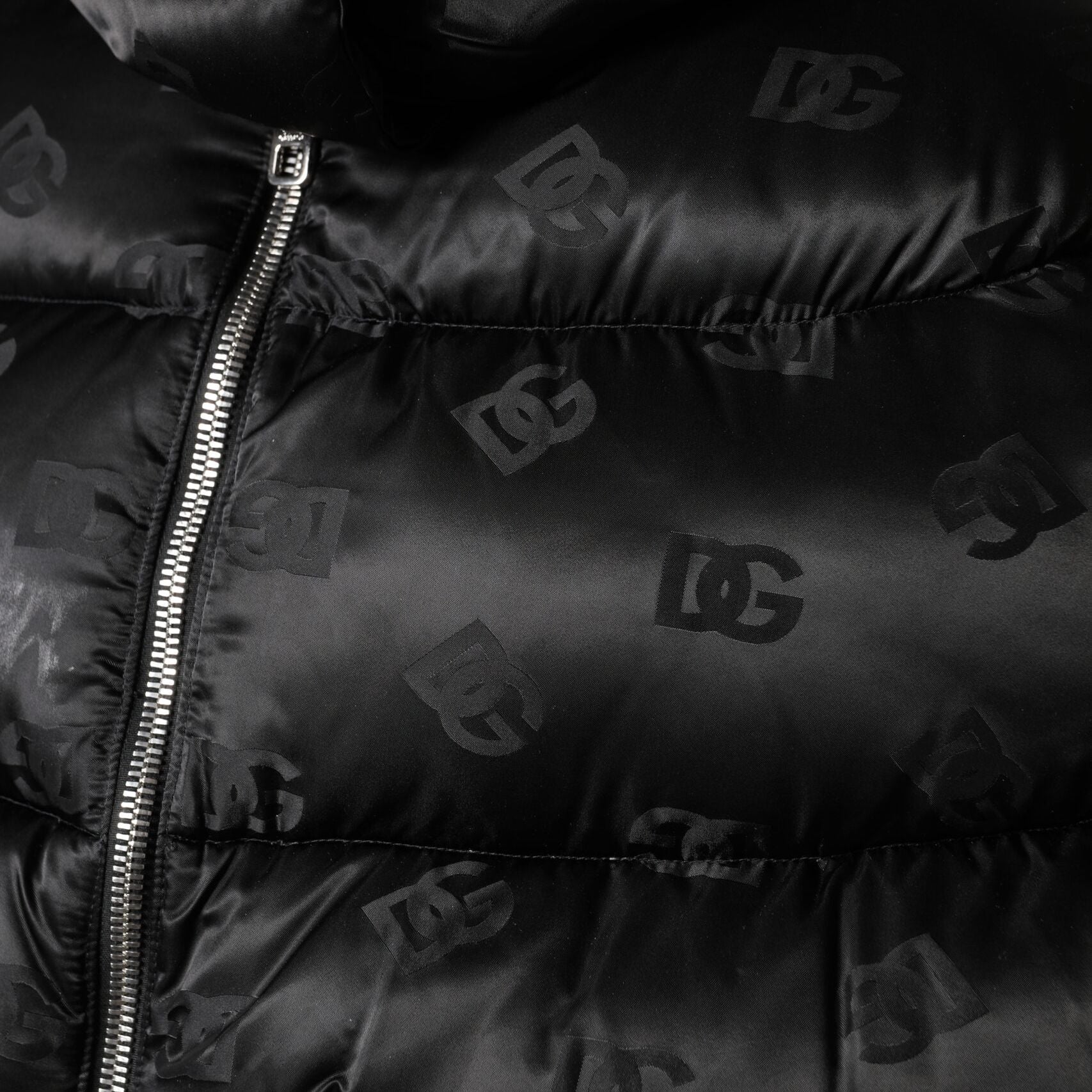 Dolce & Gabbana Black Padded Puffer Hooded Full Zip Cropped Jacket