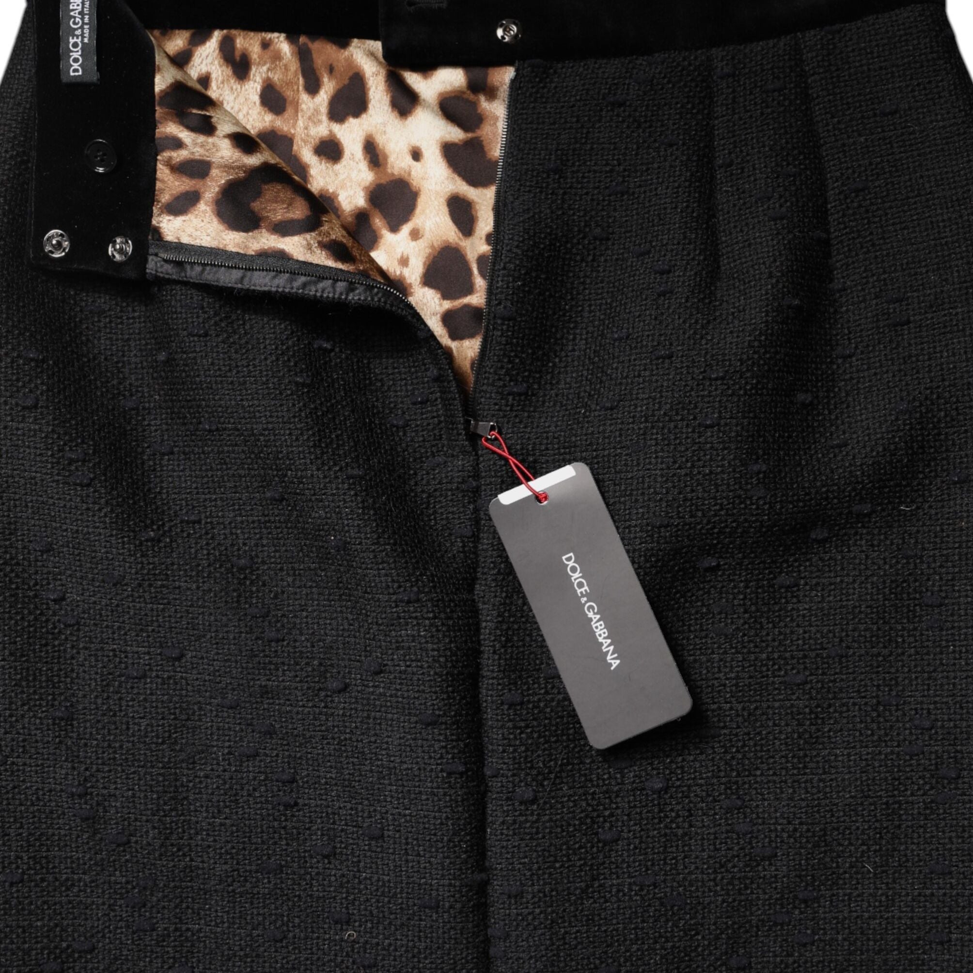 Dolce & Gabbana Black Wool Fringe High Waist Pencil Mini Skirt