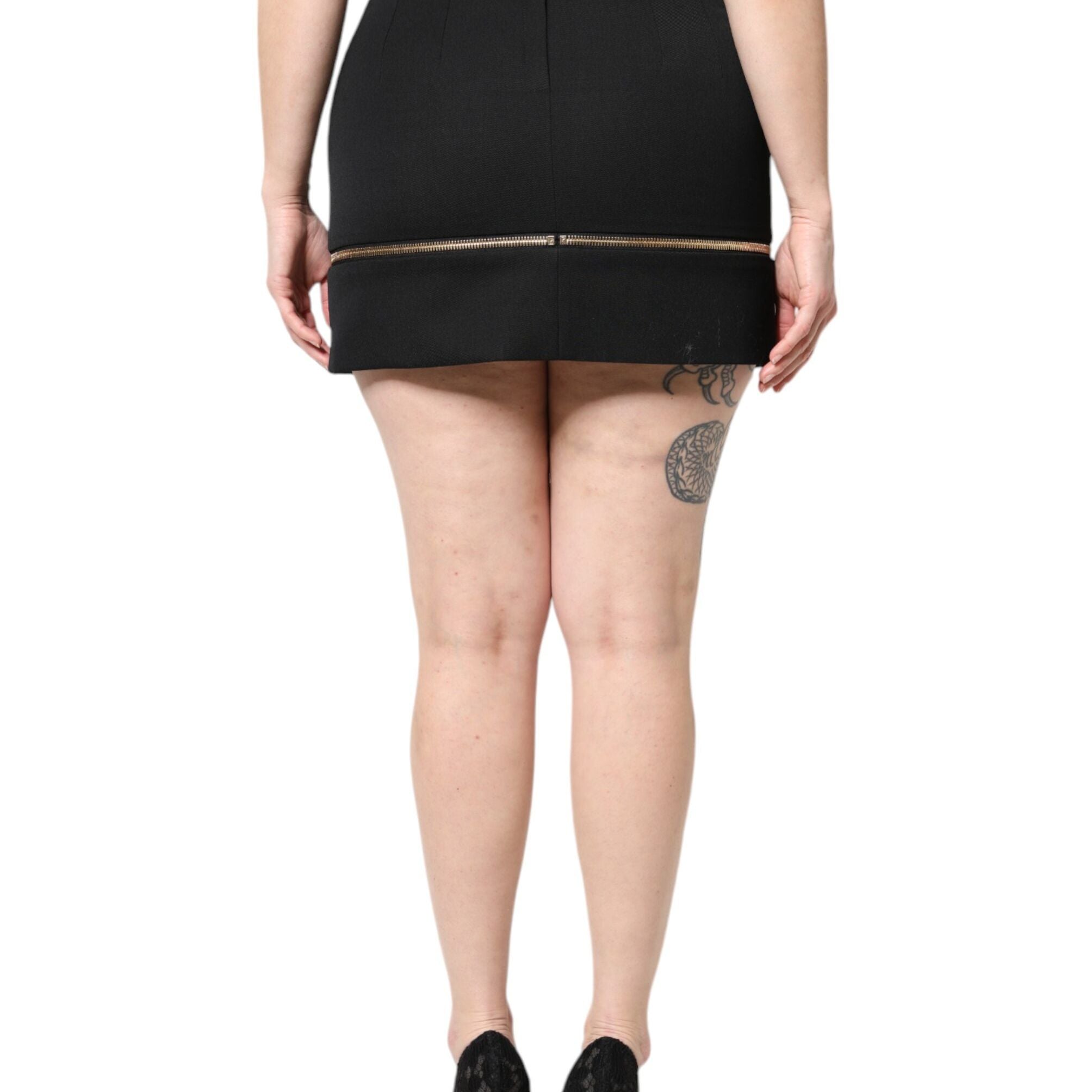 Dolce & Gabbana Black Virgin Wool High Waisted Mini Skirt