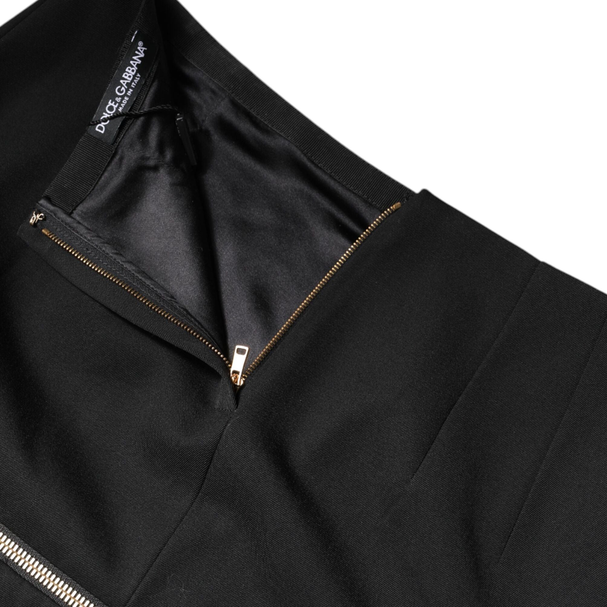 Dolce & Gabbana Black Virgin Wool High Waisted Mini Skirt