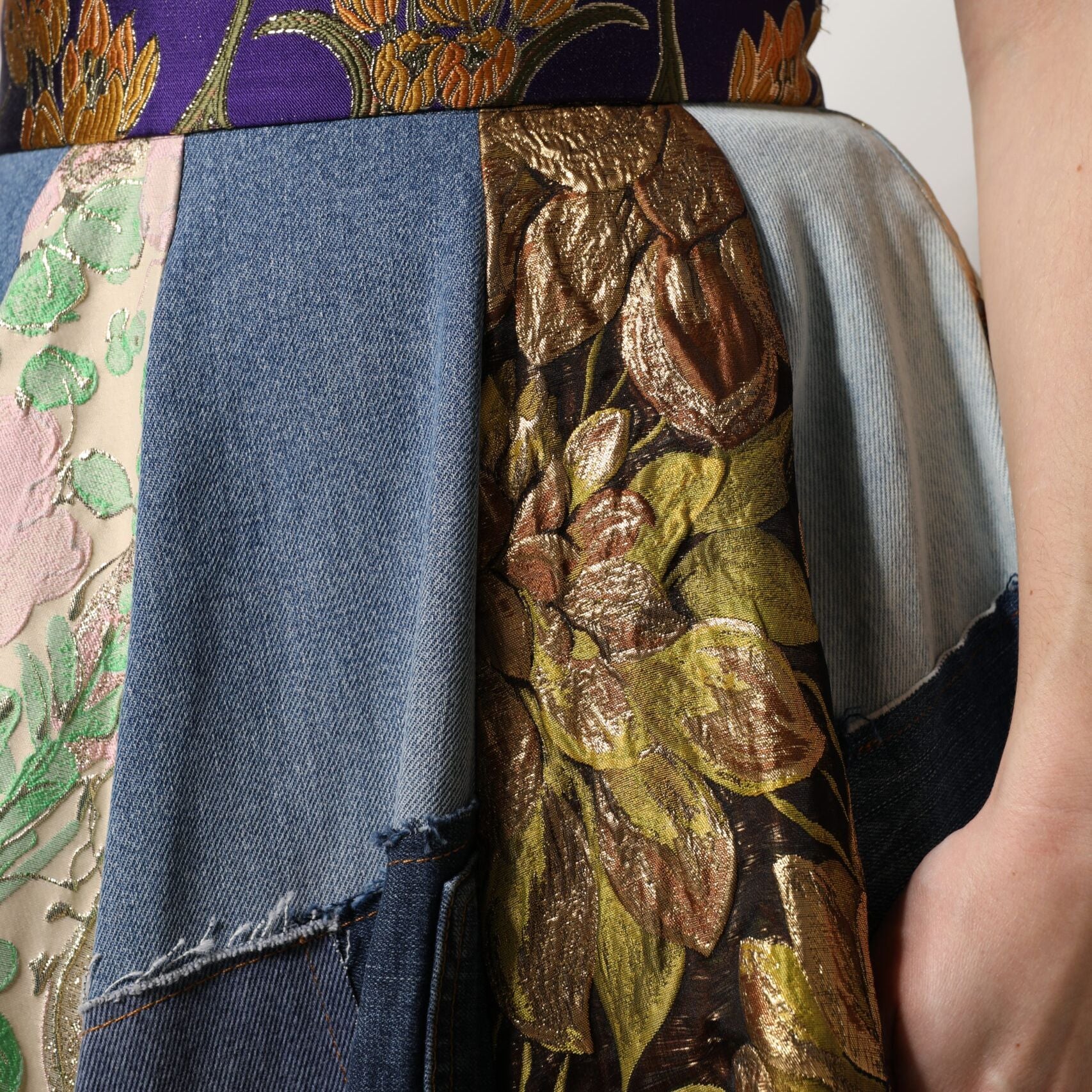 Dolce & Gabbana Multicolor Patchwork High Waisted Midi Skirt