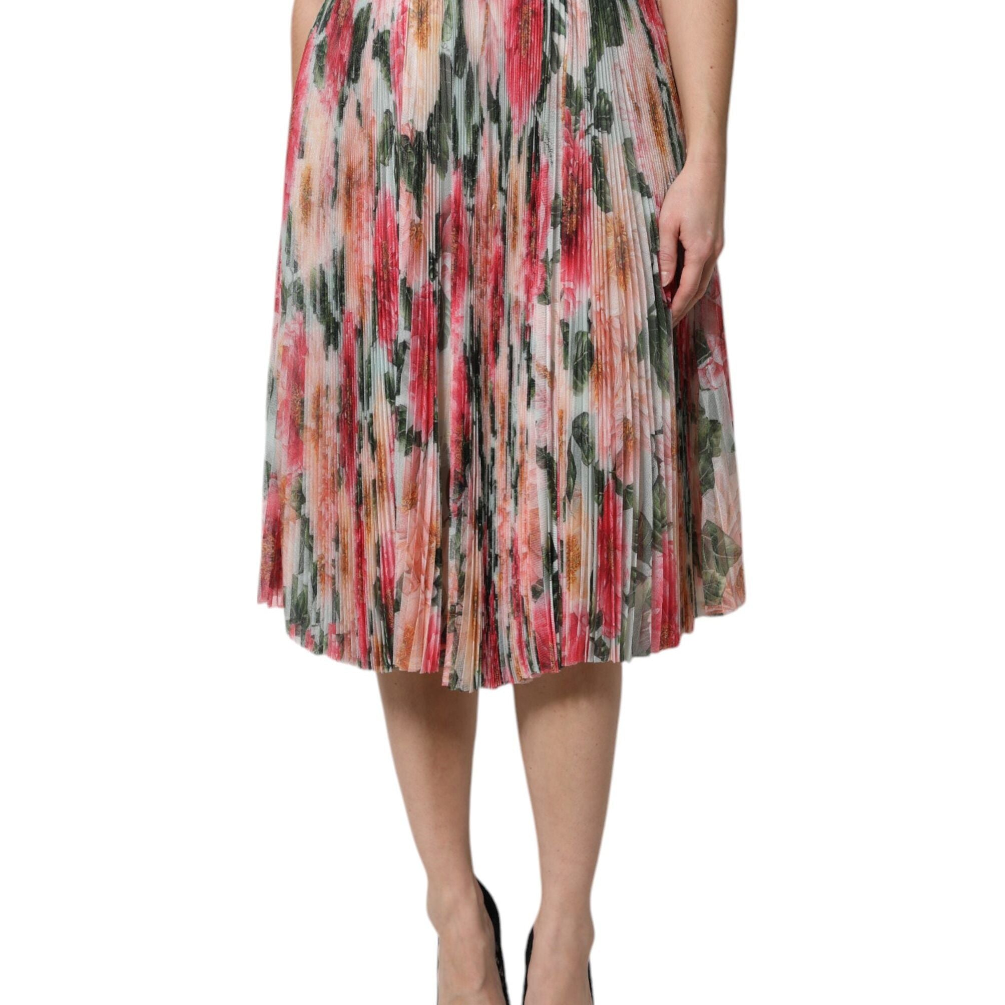 Dolce & Gabbana Multicolor Silk Floral High Waist Midi Skirt