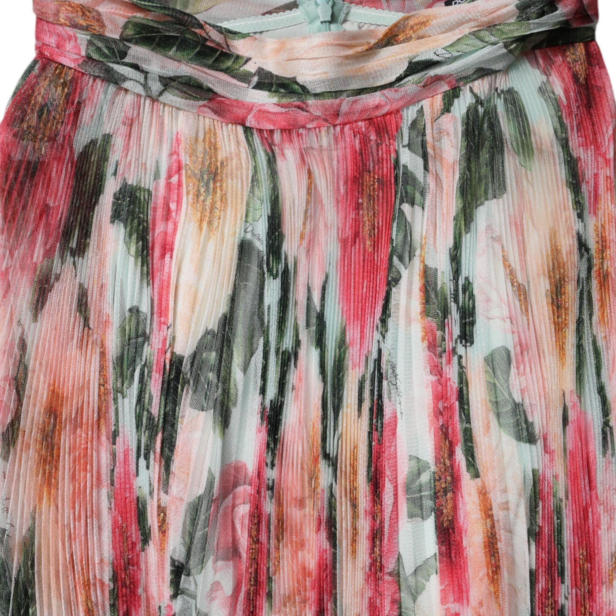 Dolce & Gabbana Multicolor Silk Floral High Waist Midi Skirt