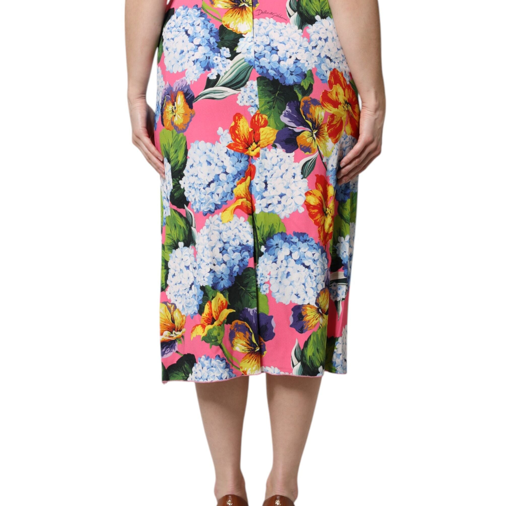 Dolce & Gabbana Multicolor Floral Print High Waist Midi Skirt