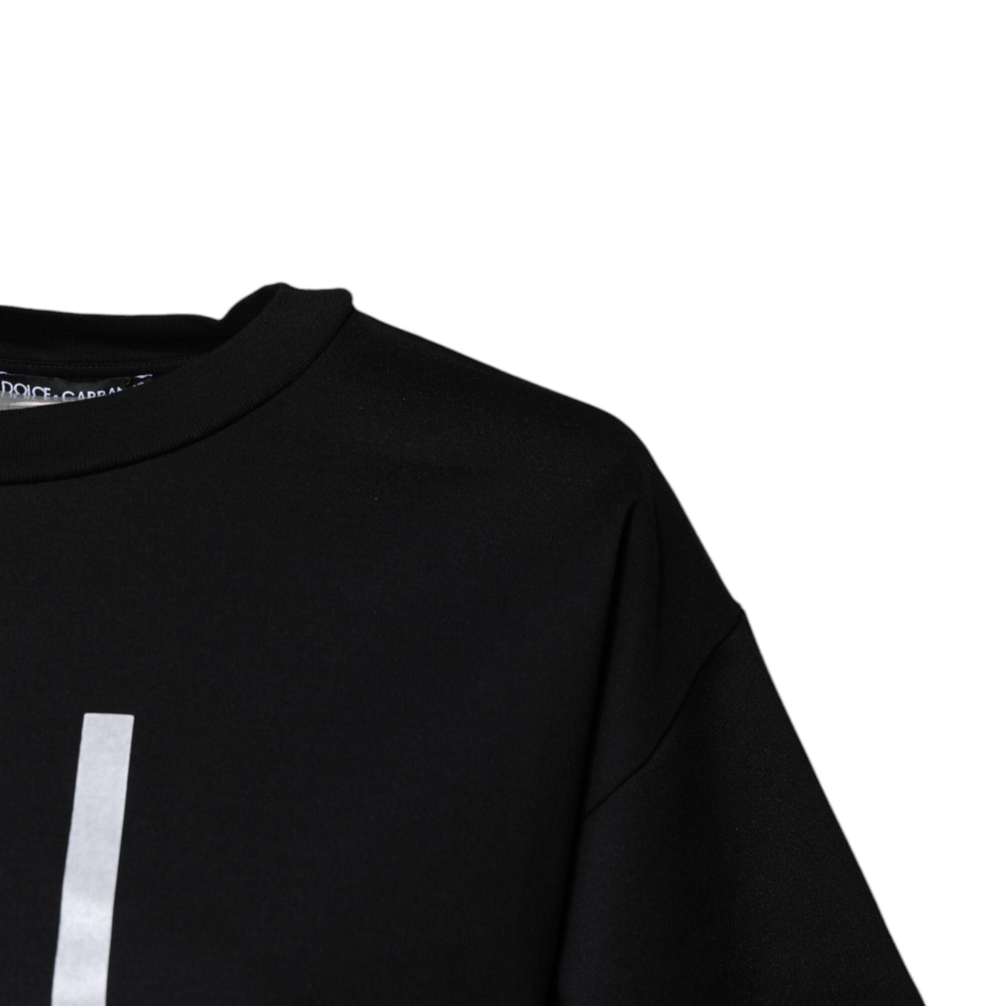 Dolce & Gabbana Black Printed Cotton Crew Neck Tee T-shirt