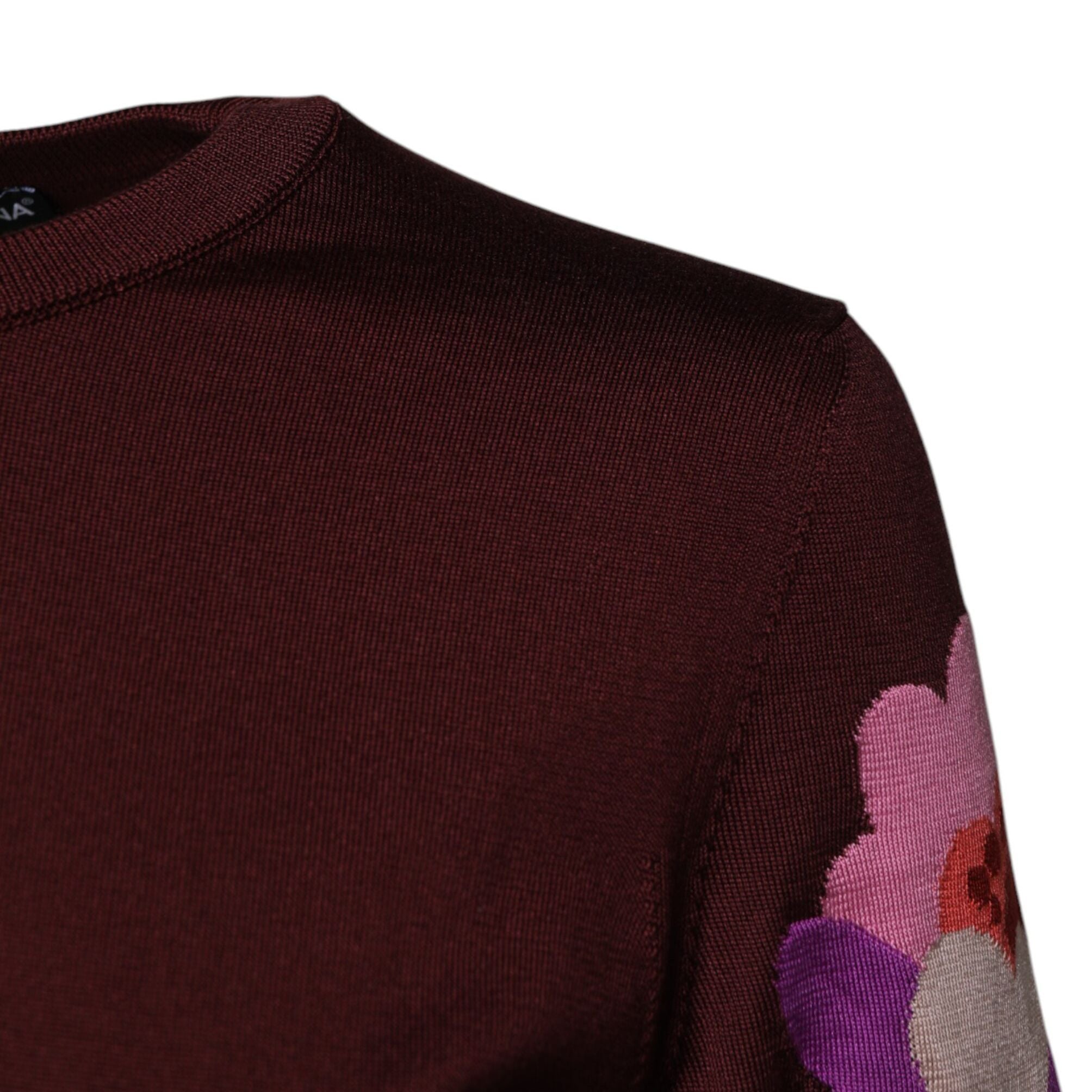 Dolce & Gabbana Maroon Floral Silk Crew Neck Blouse Top
