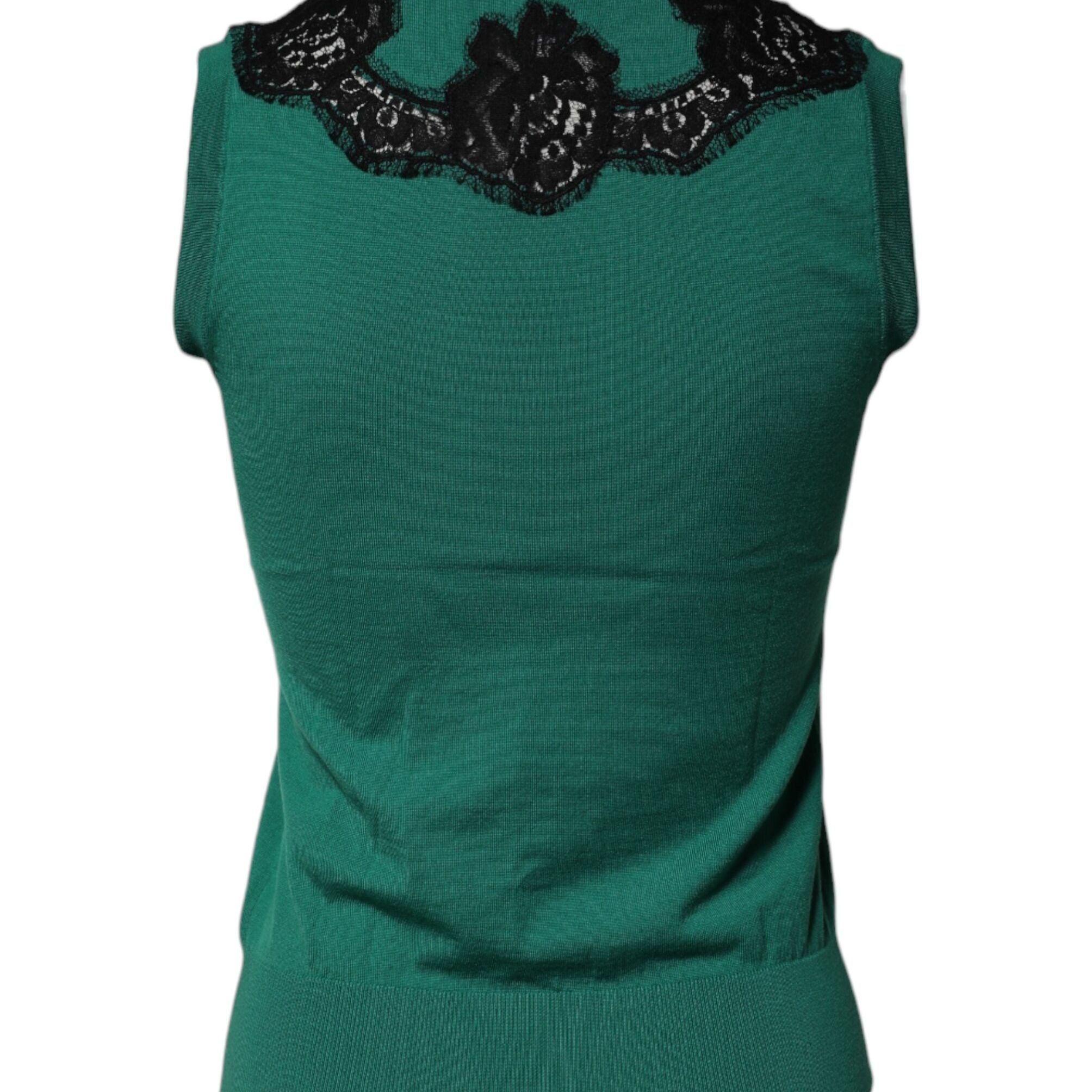 Dolce & Gabbana Green Wool Lace Detail Sleeveless Tank Top