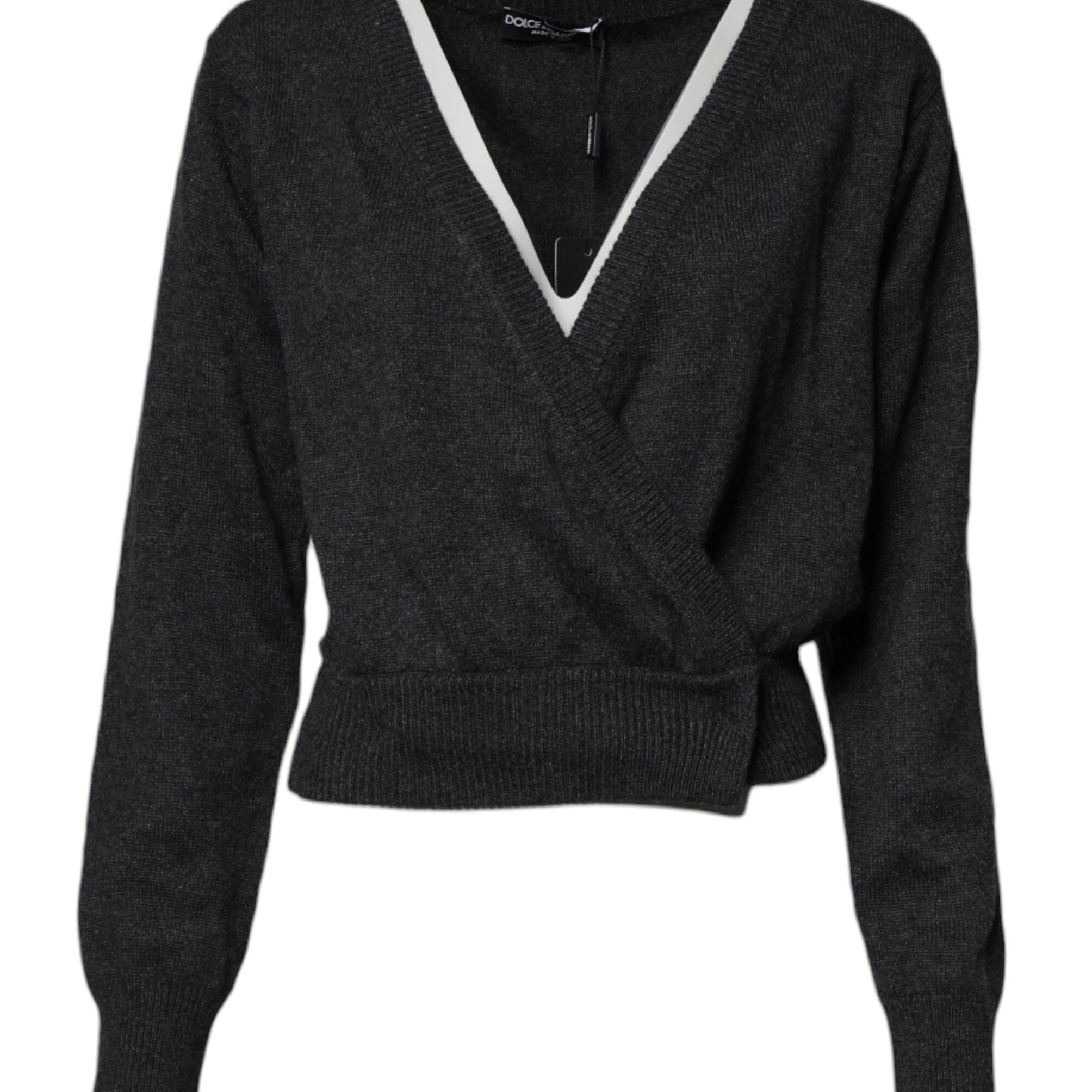 Dolce & Gabbana Grey Cashmere Deep V-neck Pullover Sweater