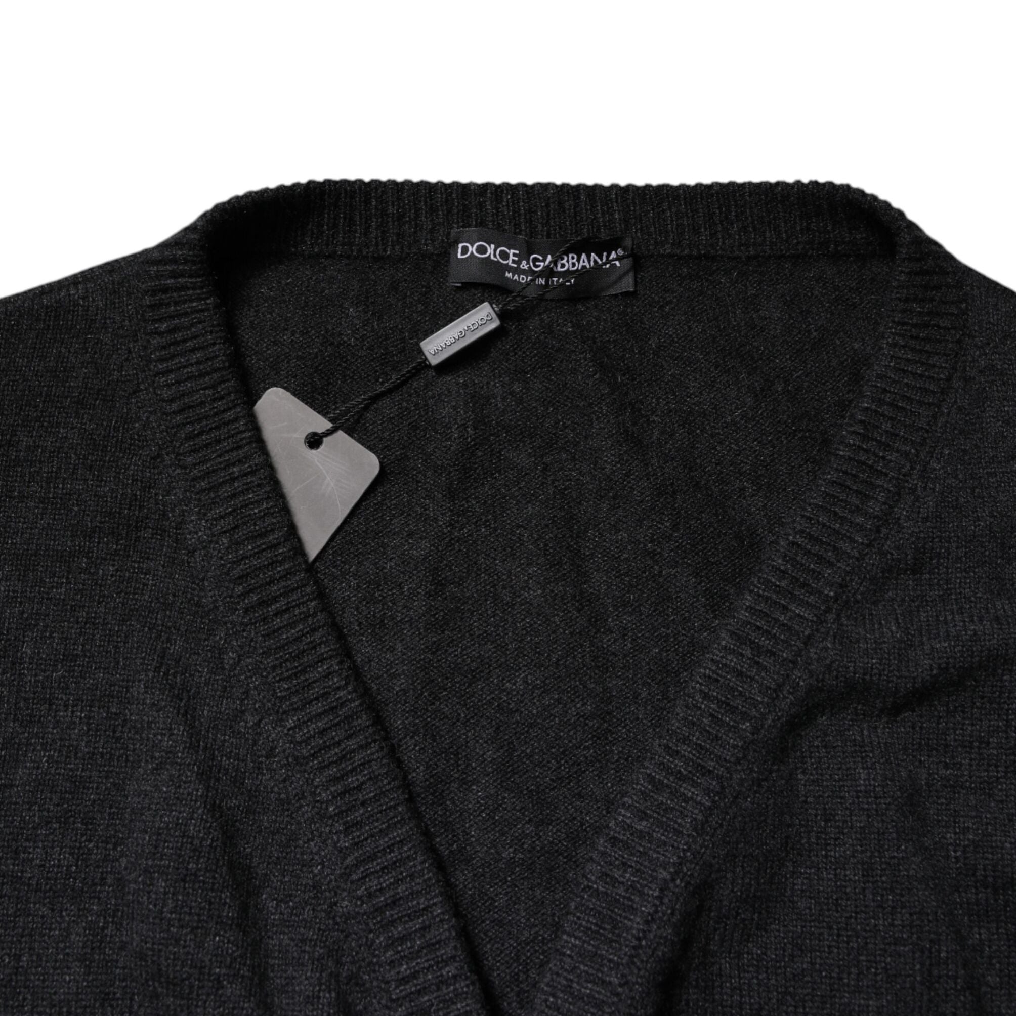 Dolce & Gabbana Grey Cashmere Deep V-neck Pullover Sweater