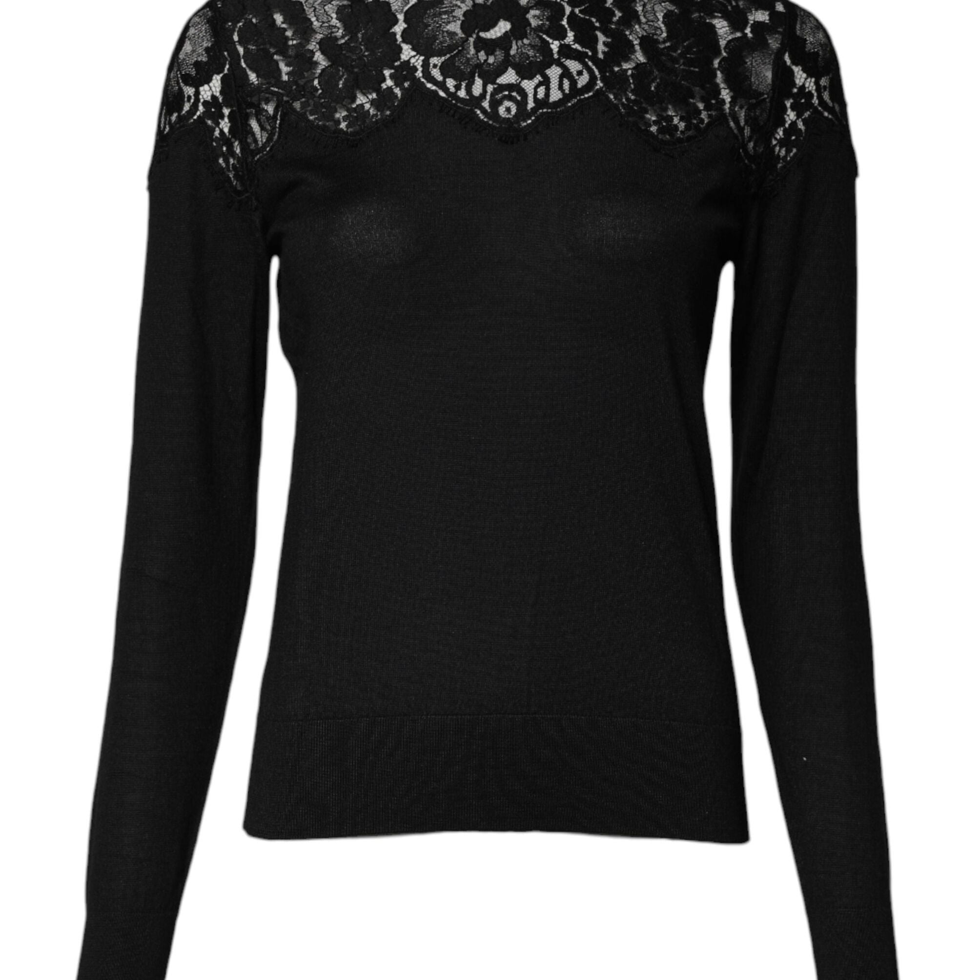 Dolce & Gabbana Black Floral Lace Long Sleeves Blouse Top