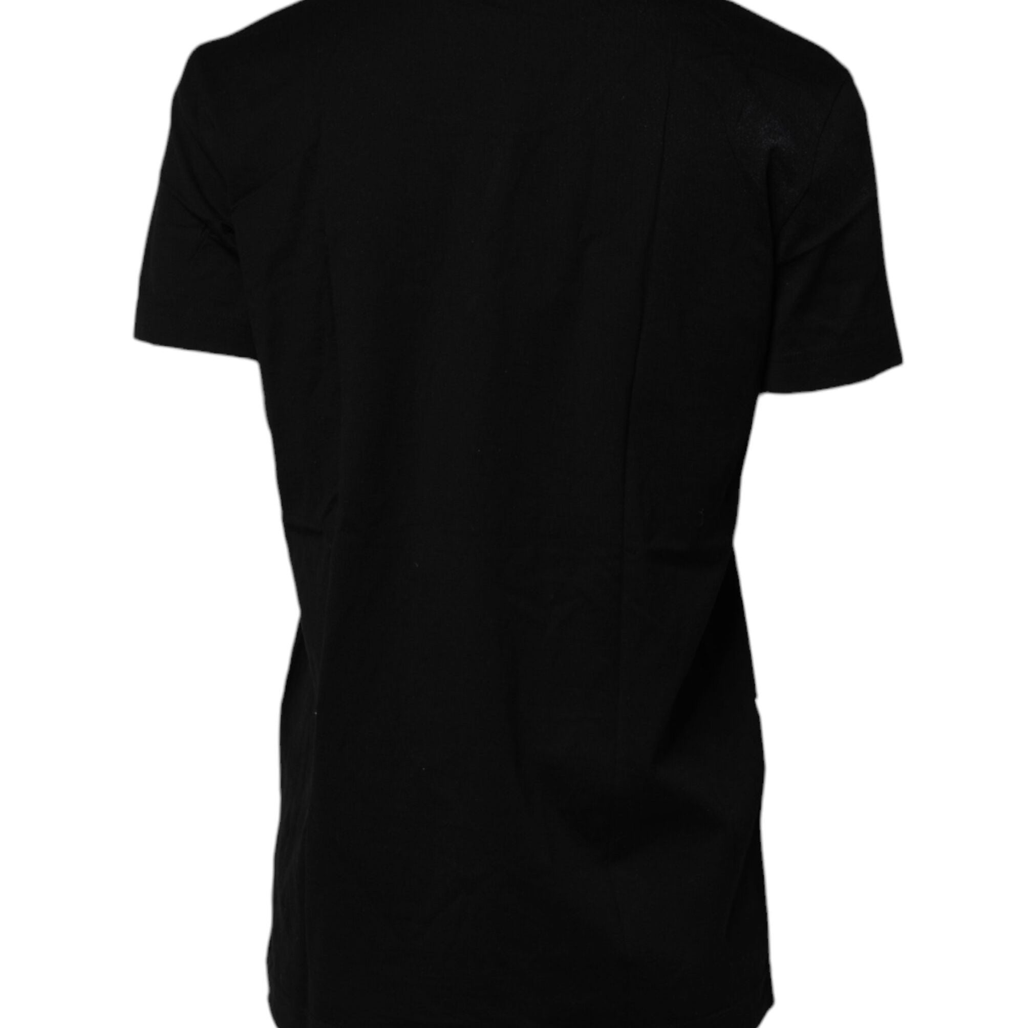 Dolce & Gabbana Black Printed Round Neck Top Cotton T-shirt