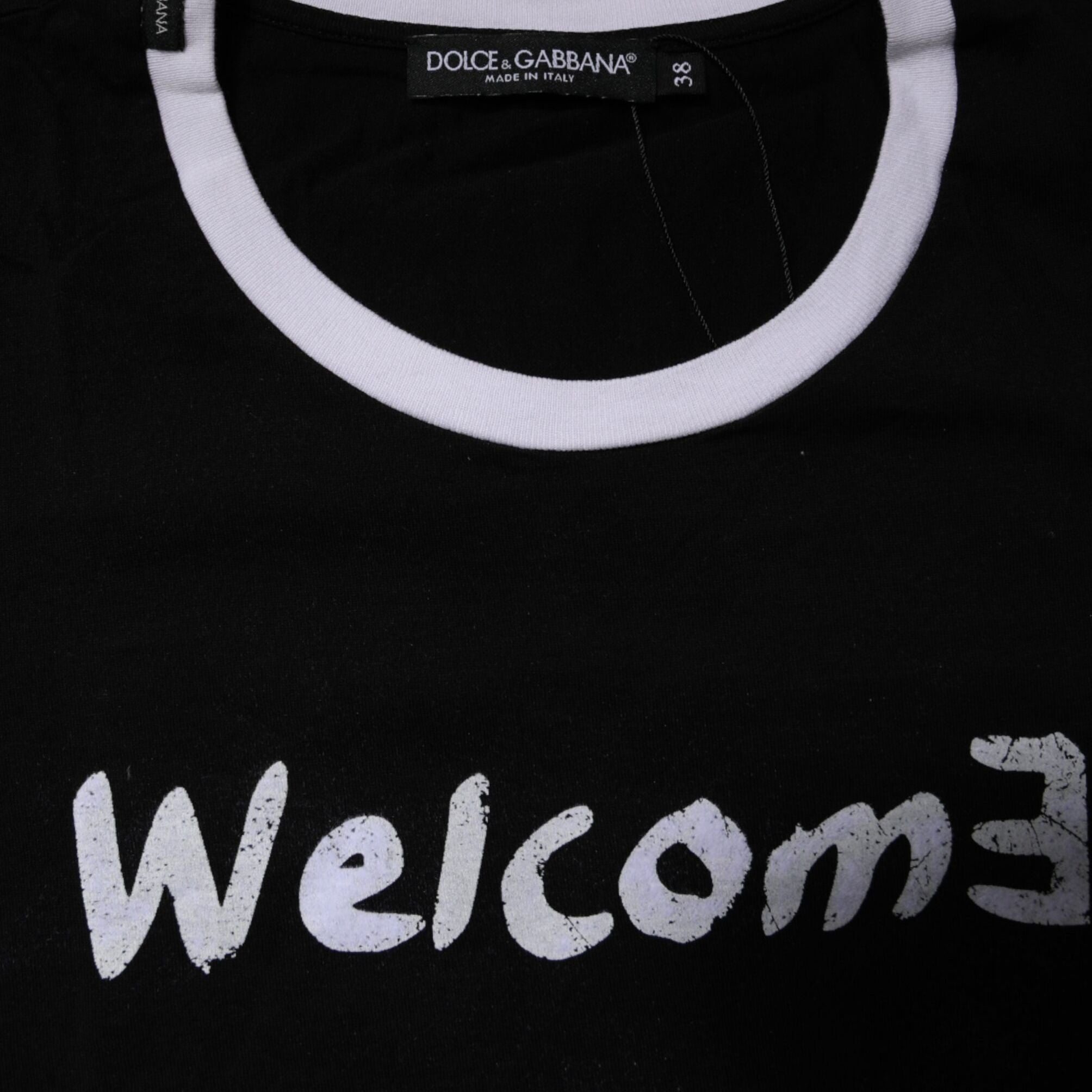 Dolce & Gabbana Black Printed Round Neck Top Cotton T-shirt