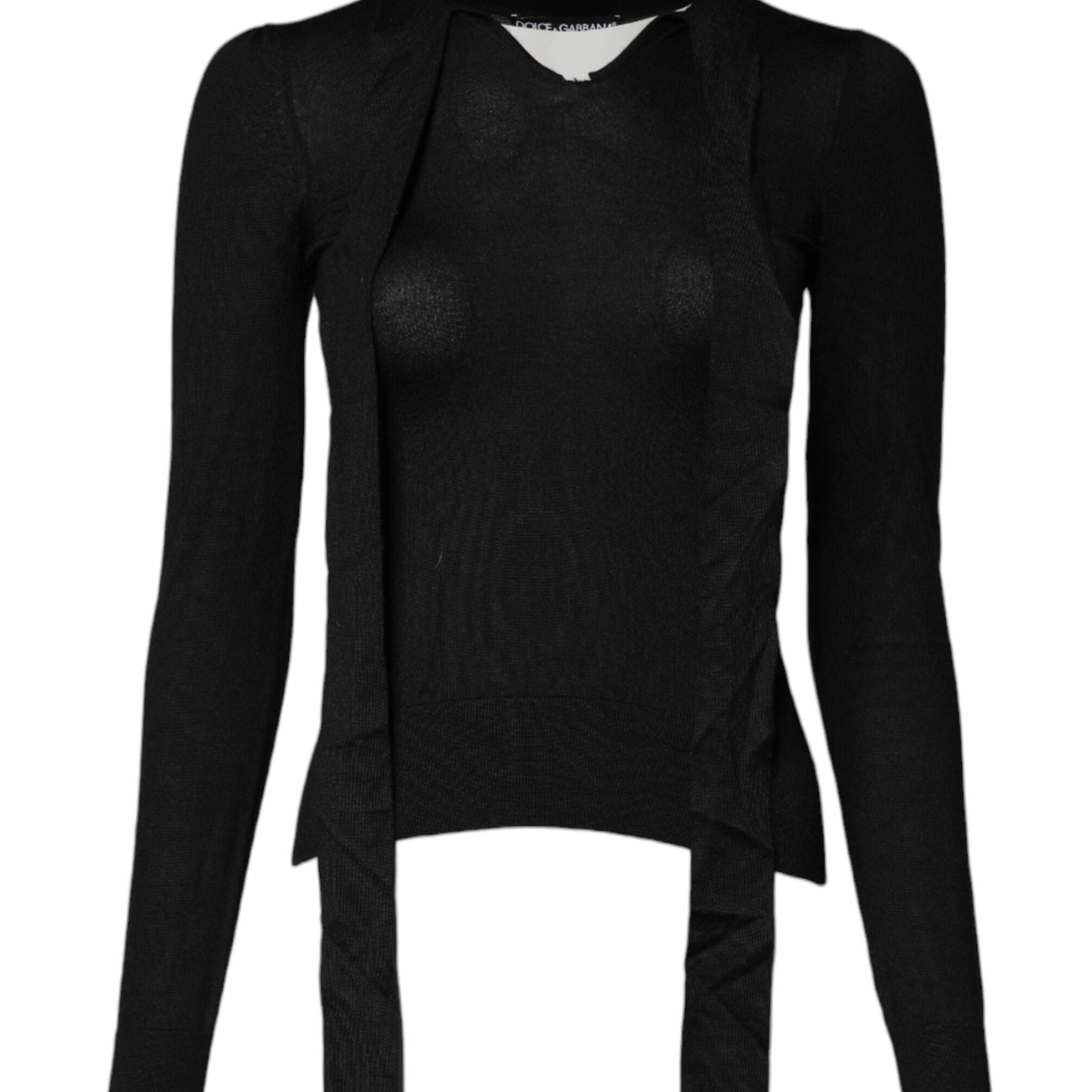 Dolce & Gabbana Black Cashmere Ascot Collar Long Sleeve Top