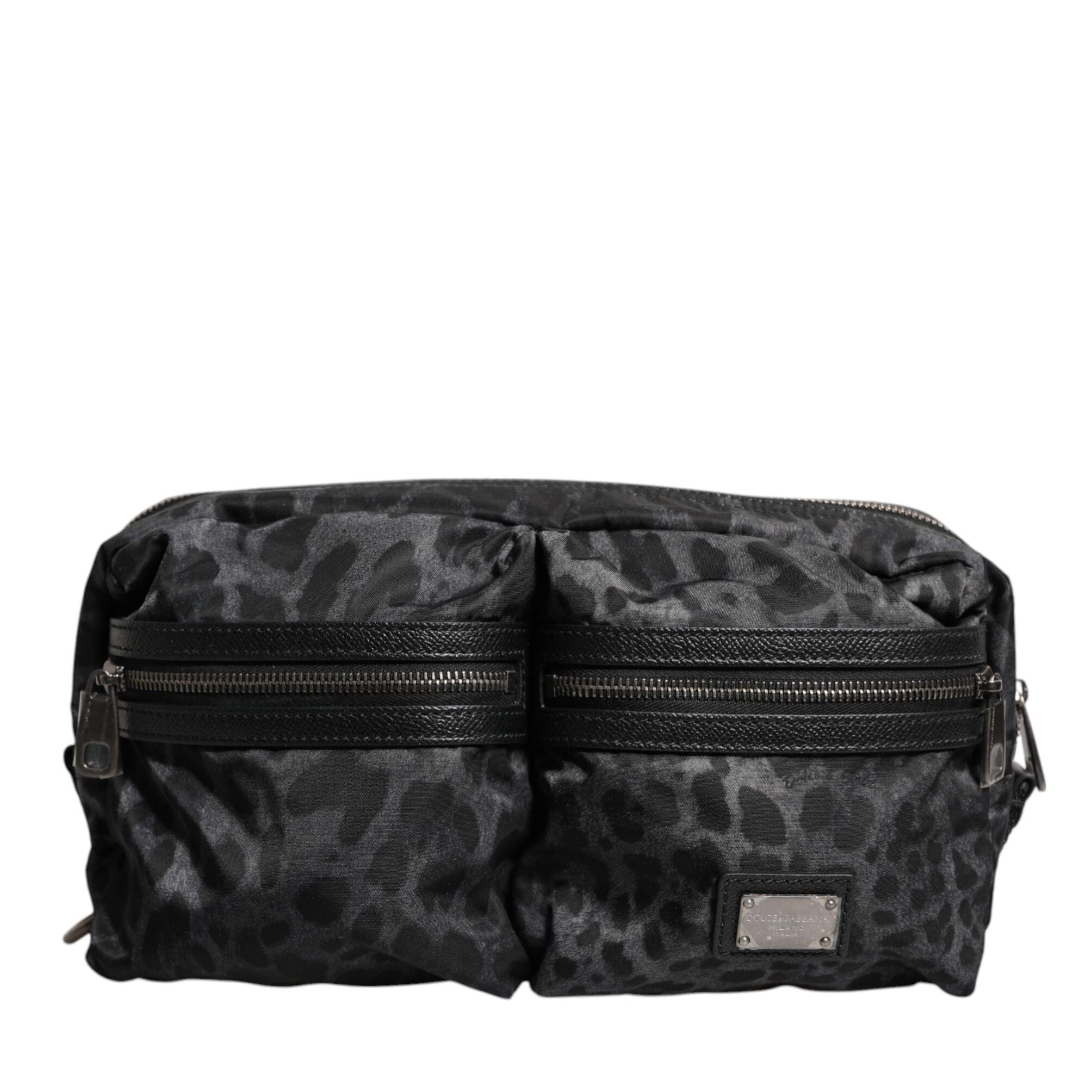 Dolce & Gabbana Black Gray Leopard DG Logo Belt Waist Fanny Pack Bag