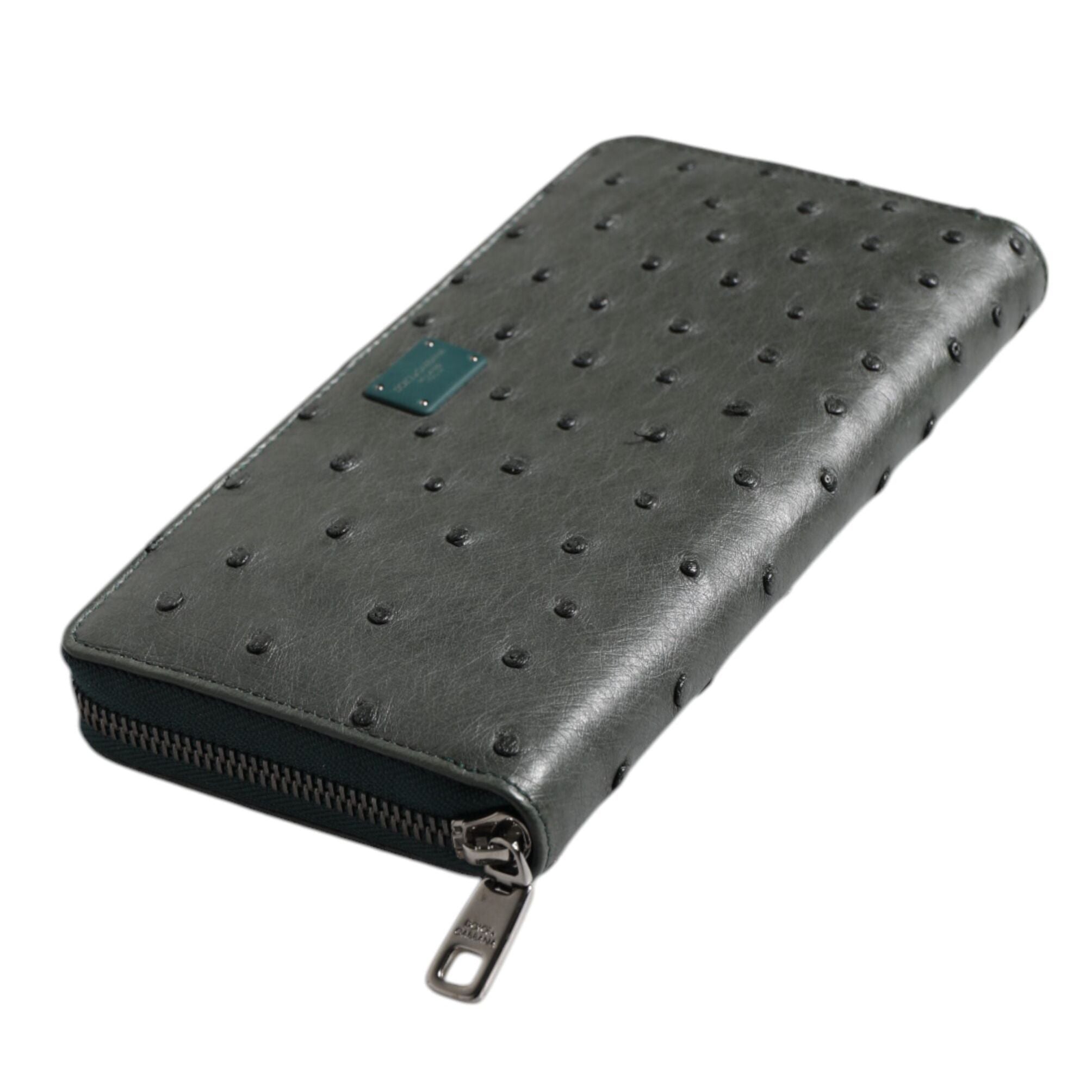 Dolce & Gabbana Green Ostrich Logo Plaque Zip Around Continental Wallet