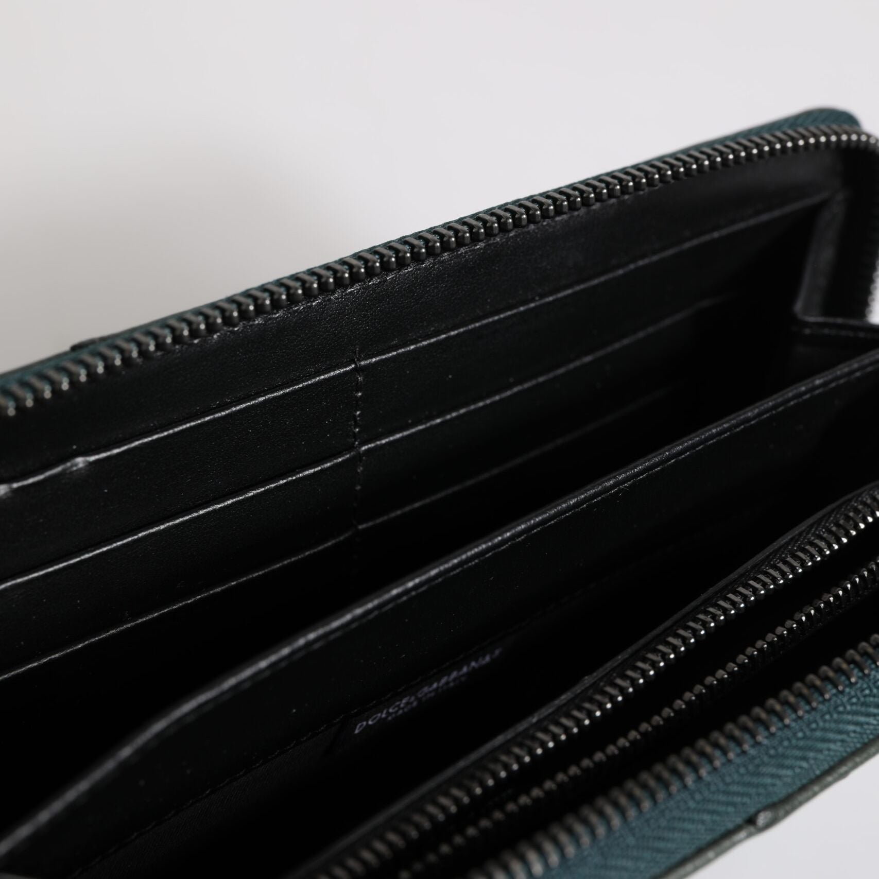 Dolce & Gabbana Green Ostrich Logo Plaque Zip Around Continental Wallet