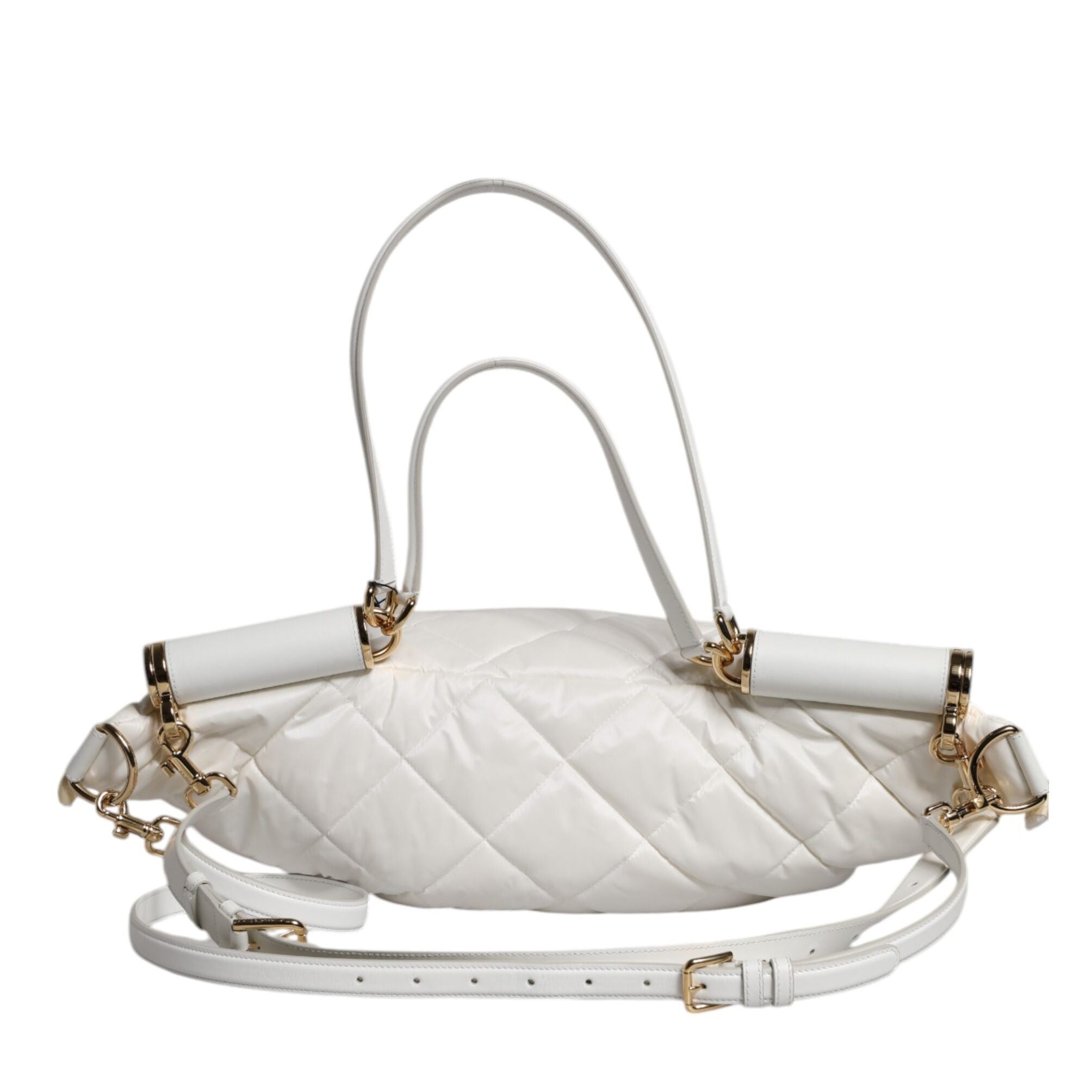 Dolce & Gabbana White Quilted Logo Plaque Belt Waist Fanny Pack Bag