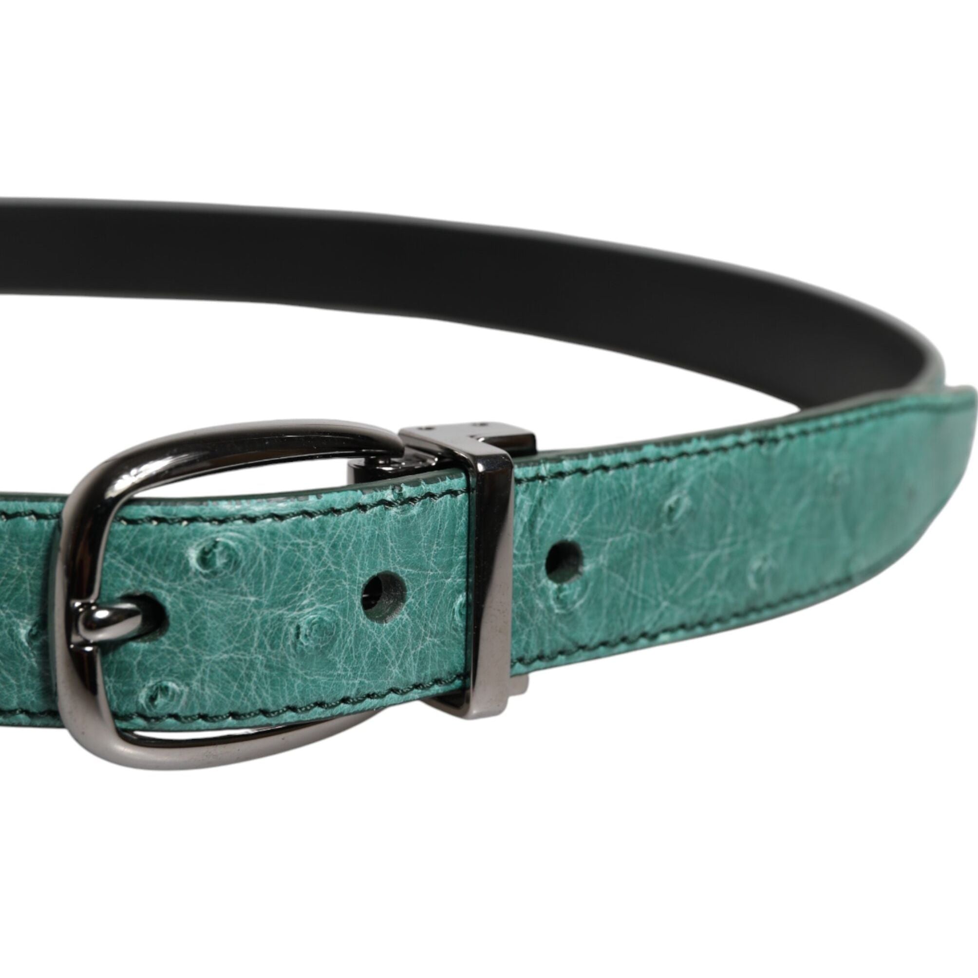 Dolce & Gabbana Green Ostrich Leather Silver Metal Buckle Belt