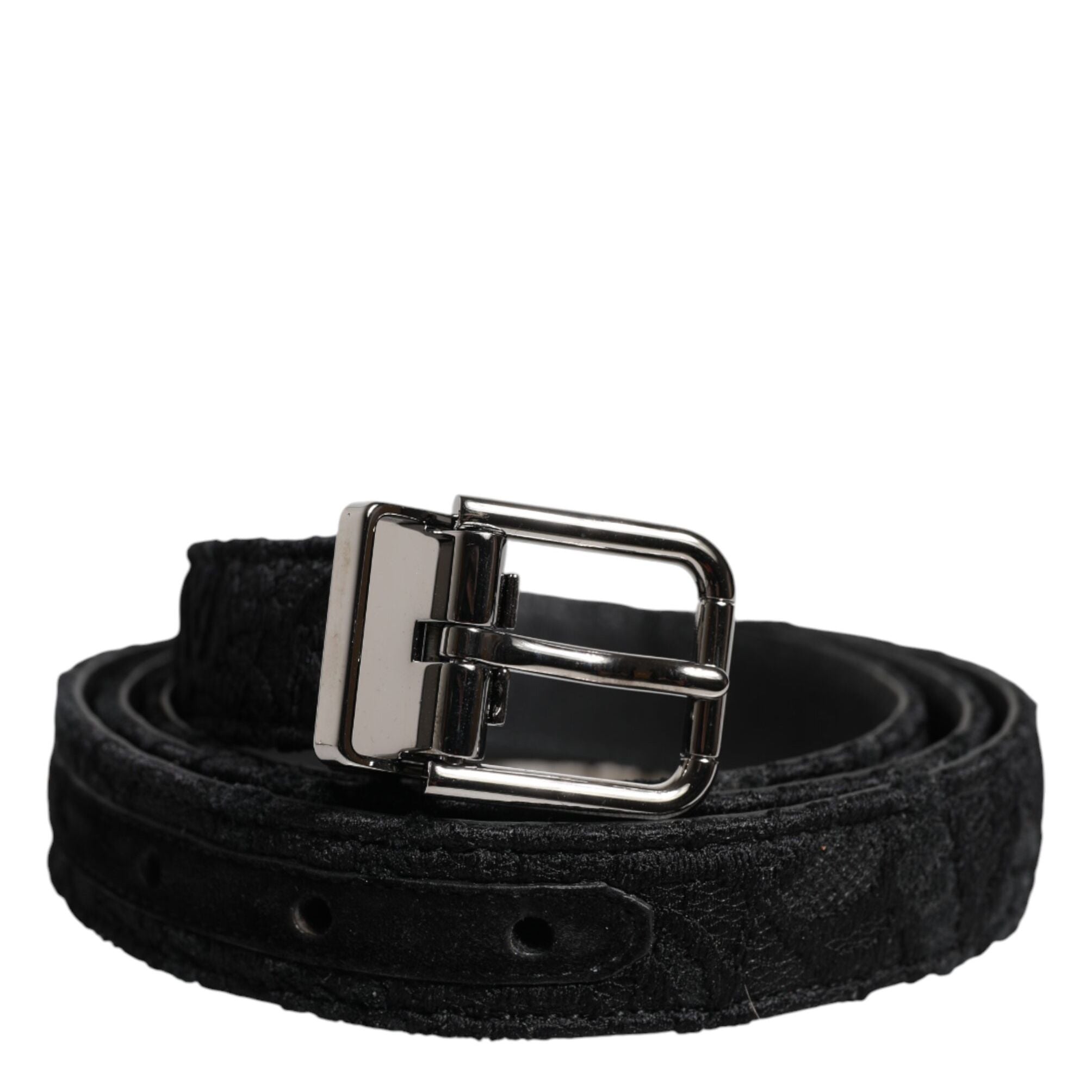 Dolce & Gabbana Black Cotton Blend Silver Metal Buckle Belt