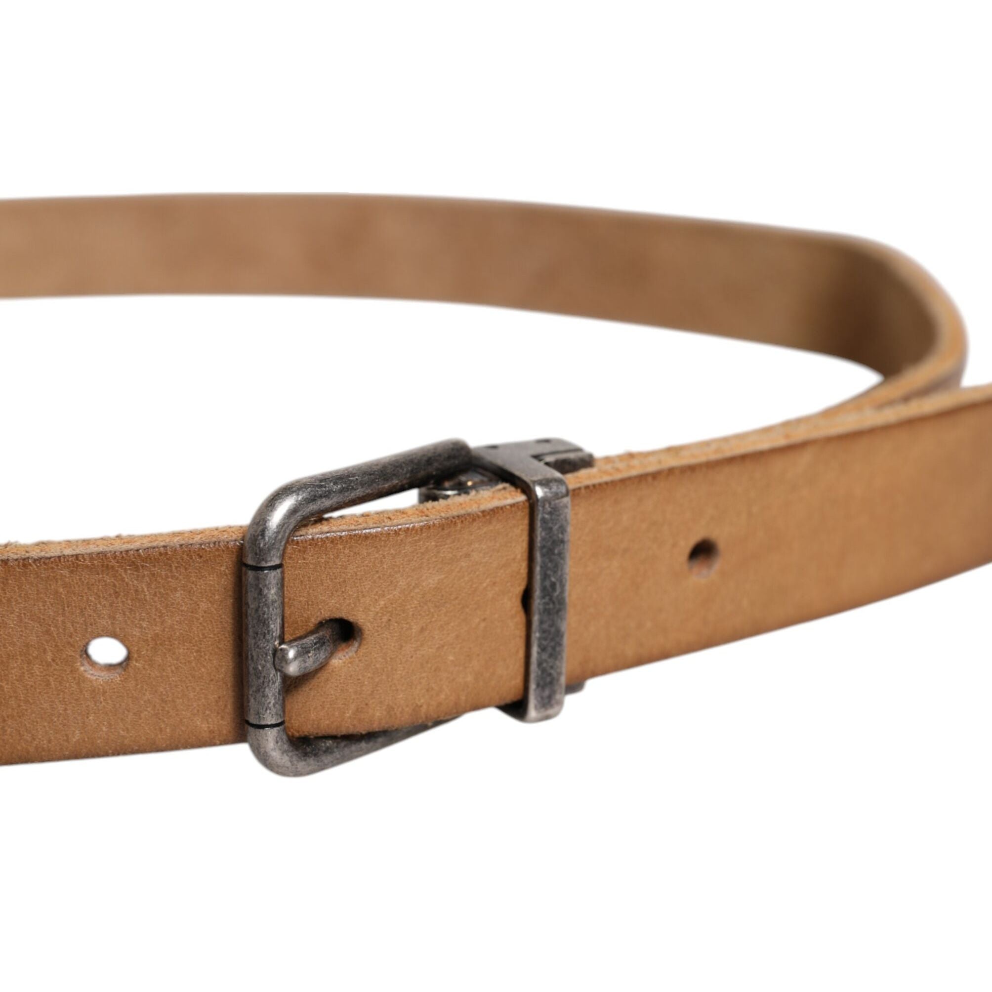 Dolce & Gabbana Brown Leather Silver Tone Metal Buckle Belt
