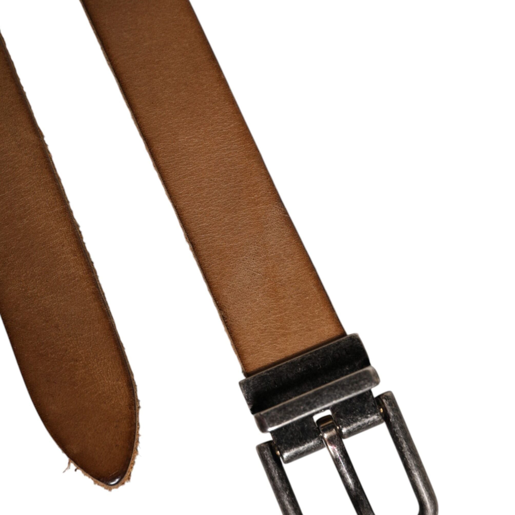 Dolce & Gabbana Brown Leather Silver Tone Metal Buckle Belt
