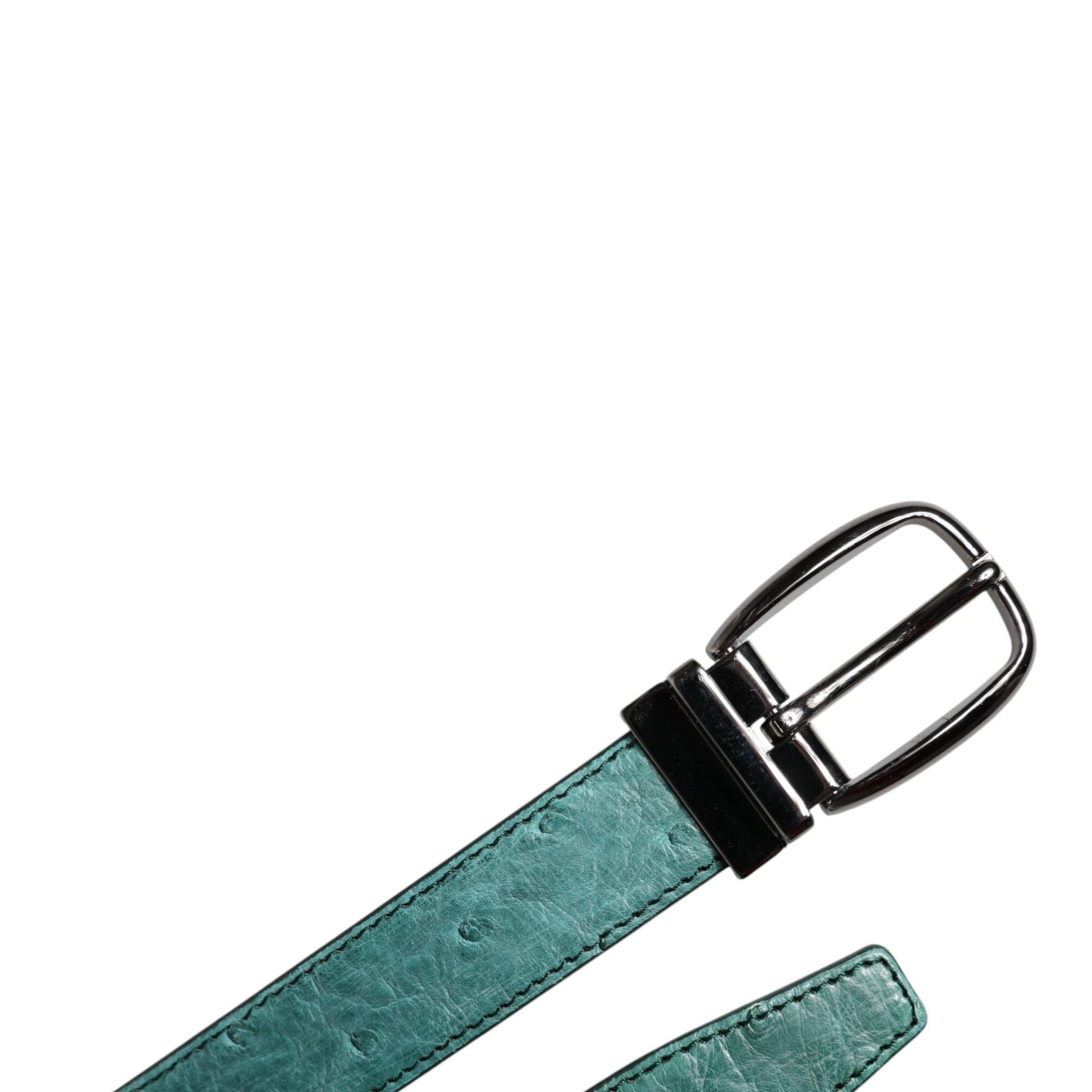 Dolce & Gabbana Green Leather Silver Tone Metal Buckle Belt