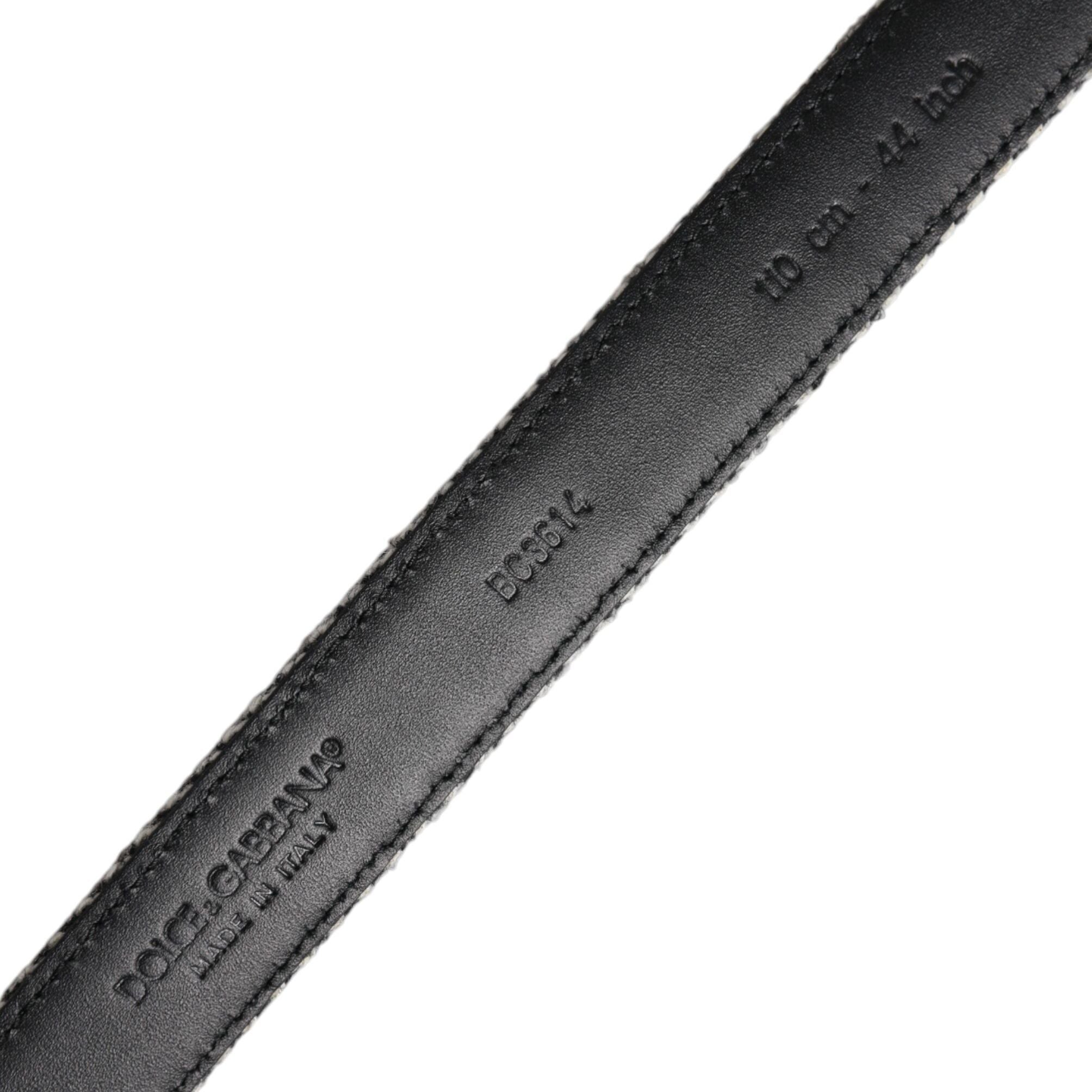 Dolce & Gabbana Black White Silver Tone Metal Buckle Belt