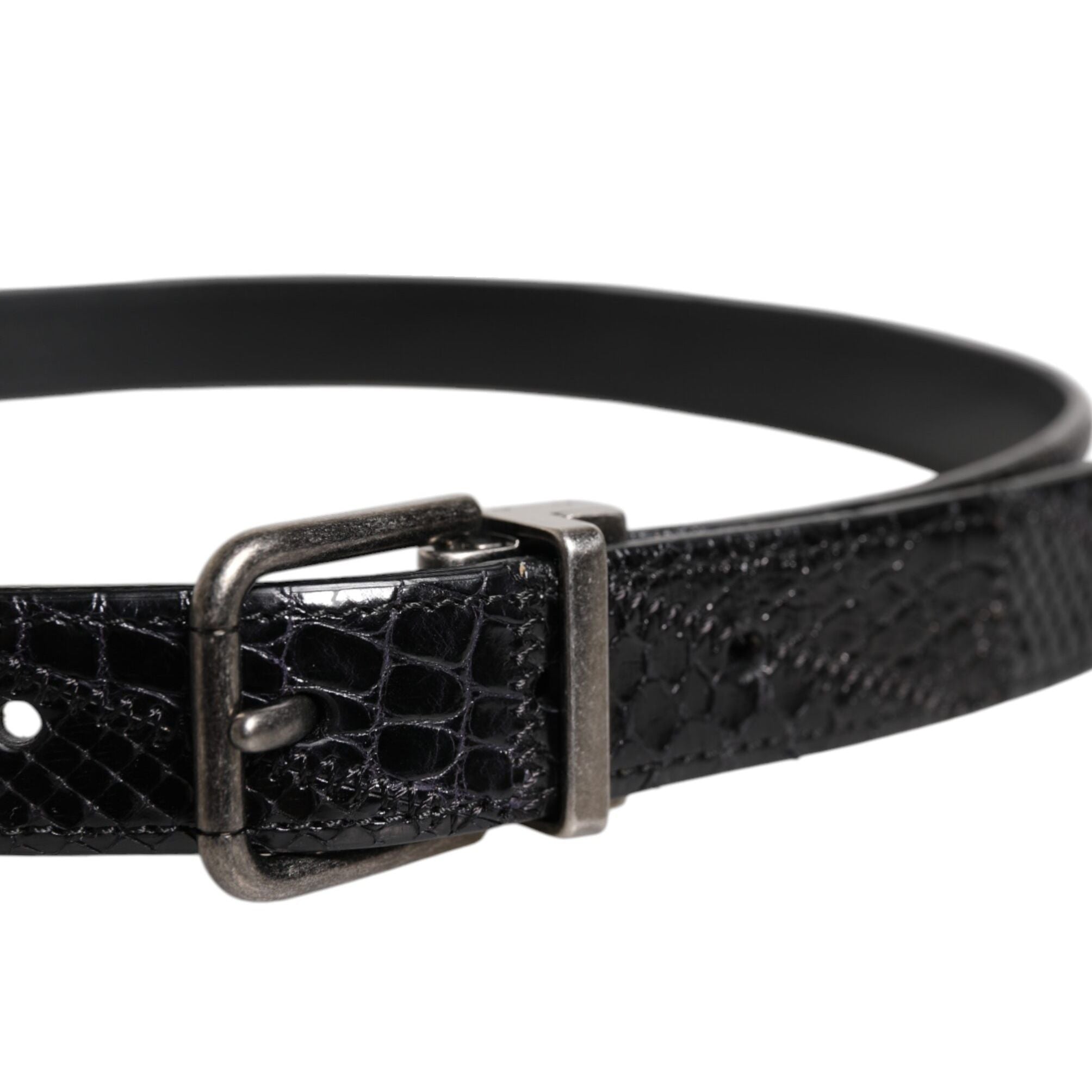 Dolce & Gabbana Black Exotic Leather Metal Logo Buckle Belt