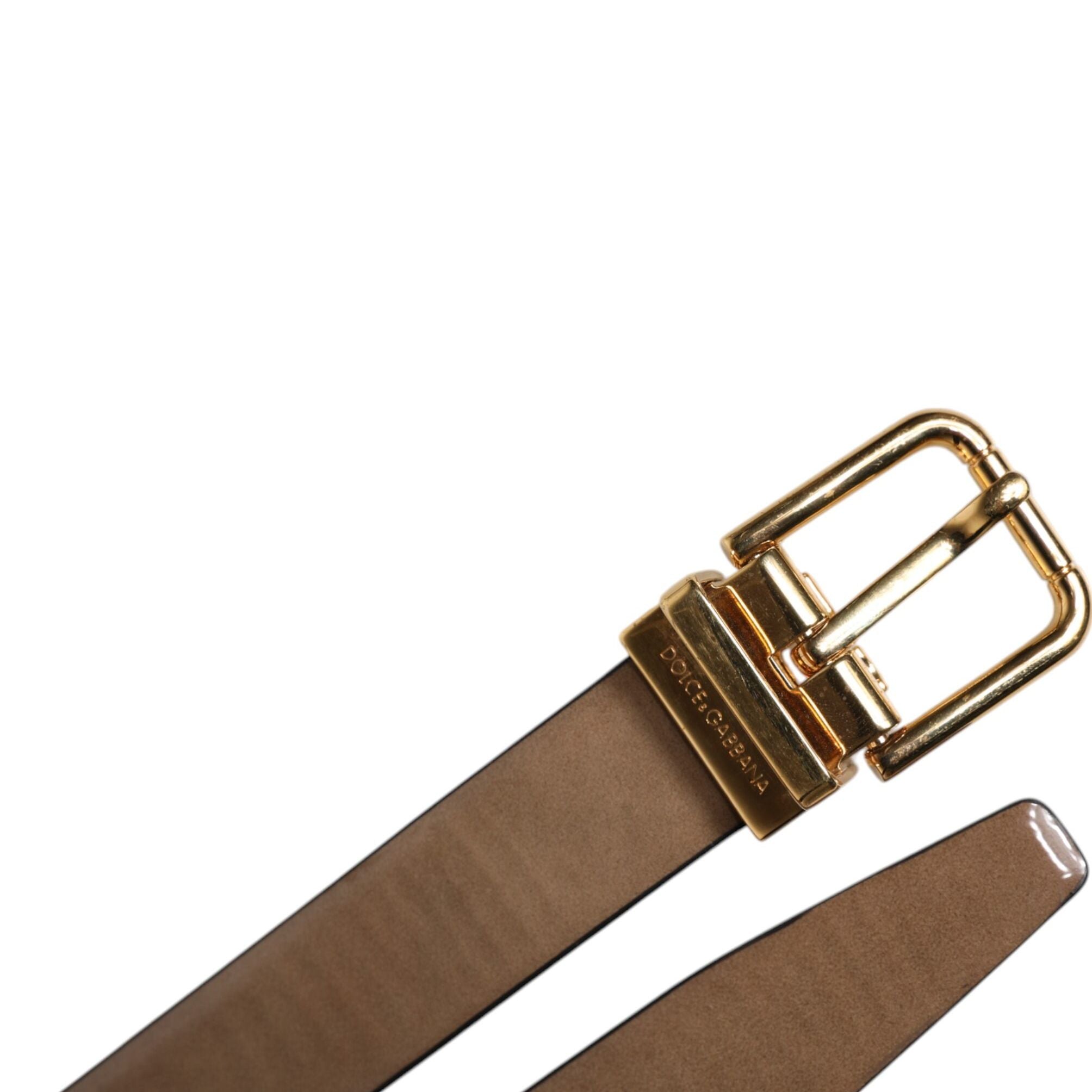 Dolce & Gabbana Brown Leather Classic Metal Logo Buckle Belt
