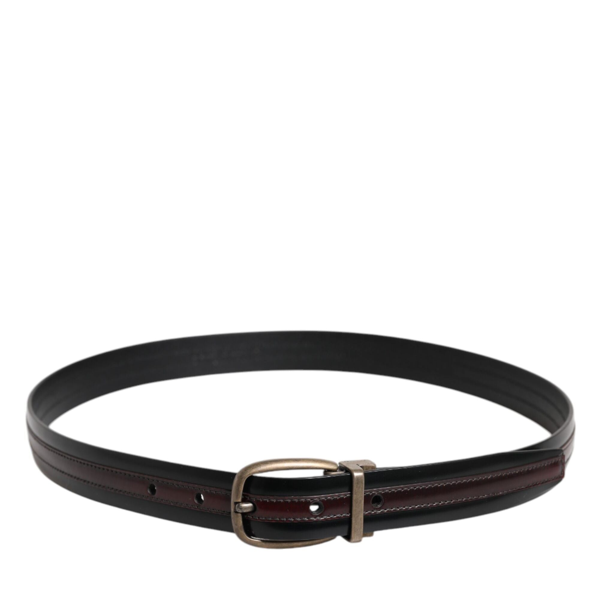 Dolce & Gabbana Black Burgundy Calfskin Metal Logo Buckle Belt