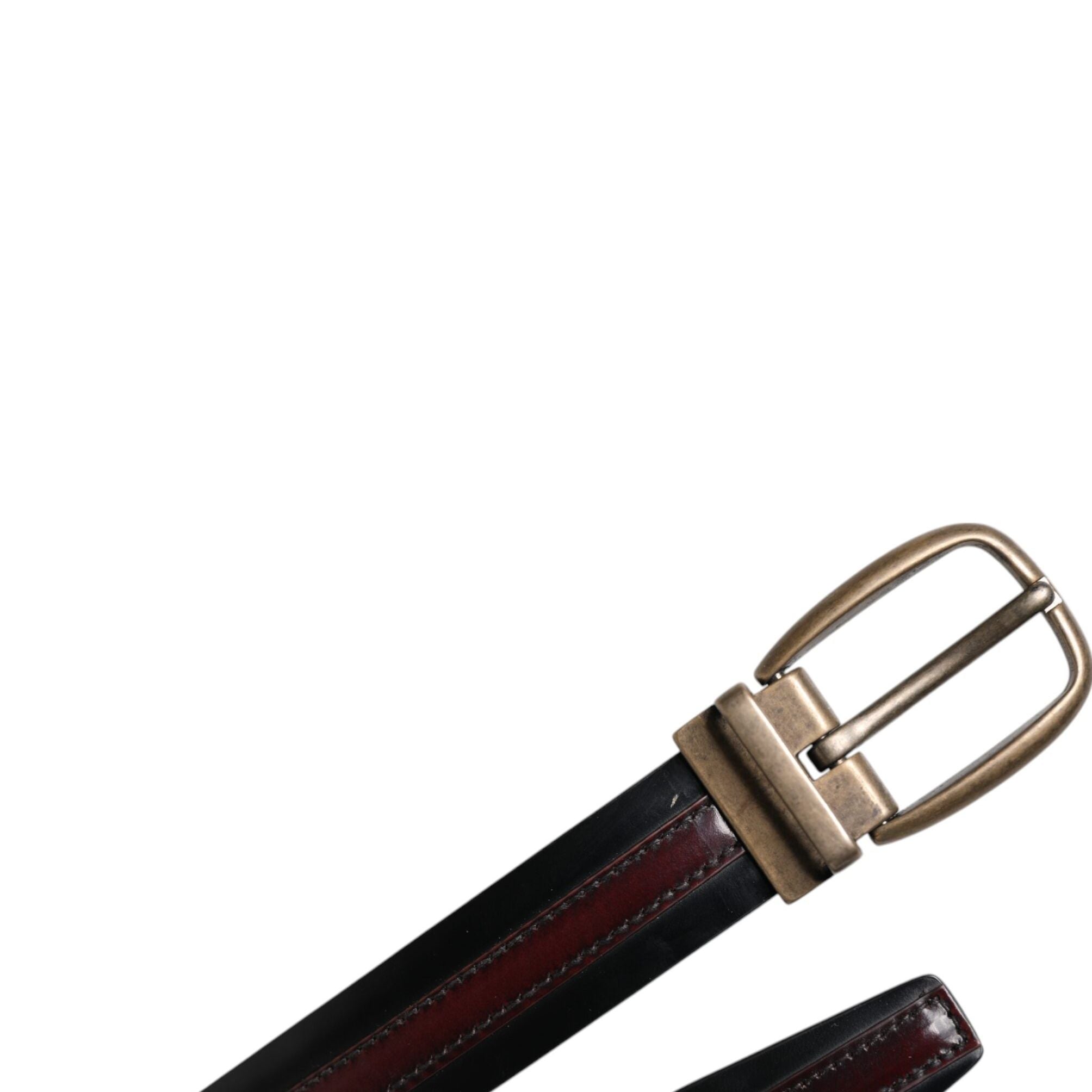 Dolce & Gabbana Black Burgundy Calfskin Metal Logo Buckle Belt