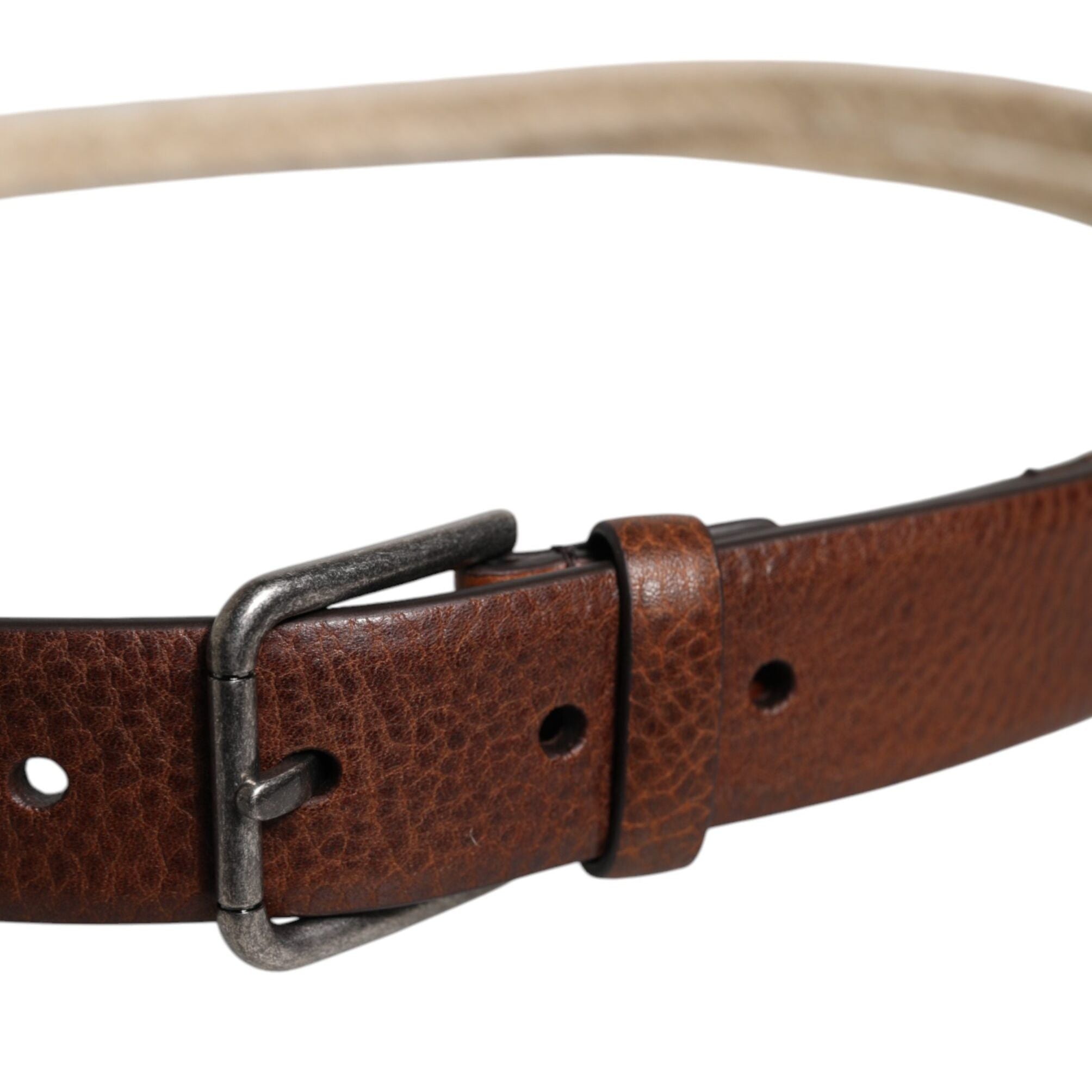 Dolce & Gabbana Brown Jute Leather Woven Metal Buckle Belt