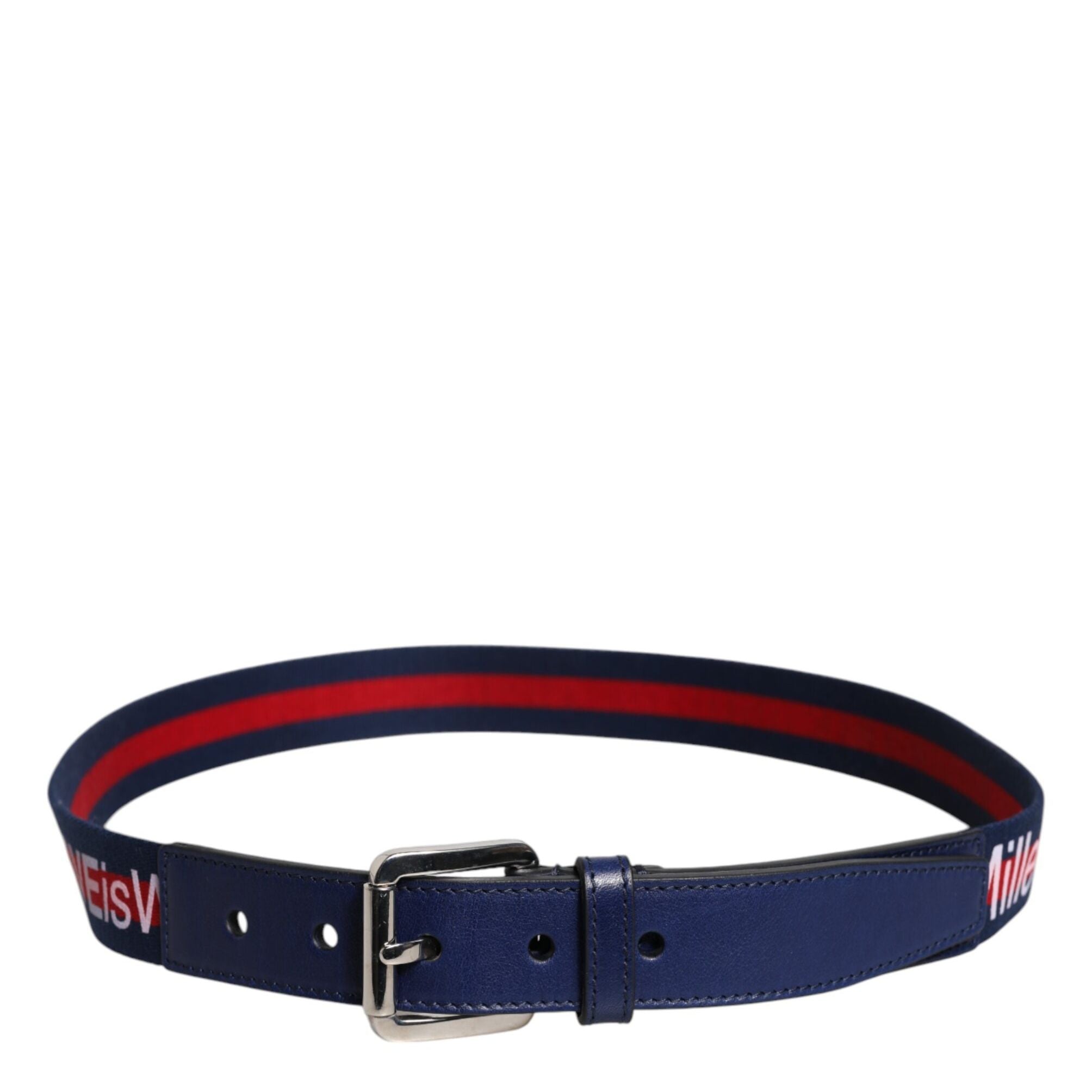 Dolce & Gabbana Blue Cotton Leather Printed Metal Buckle Belt