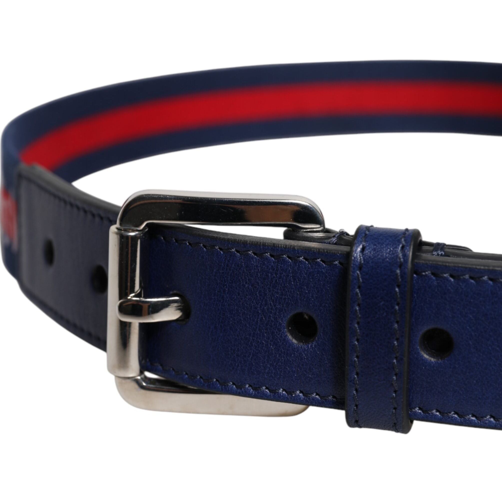 Dolce & Gabbana Blue Cotton Leather Printed Metal Buckle Belt