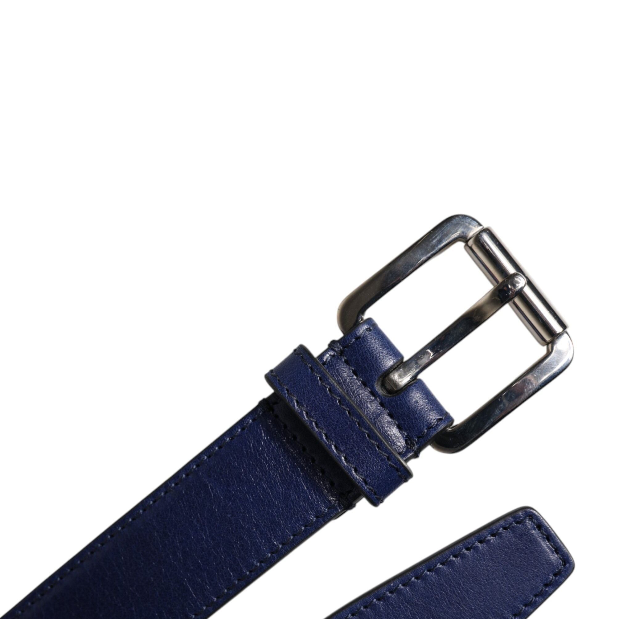 Dolce & Gabbana Blue Cotton Leather Printed Metal Buckle Belt