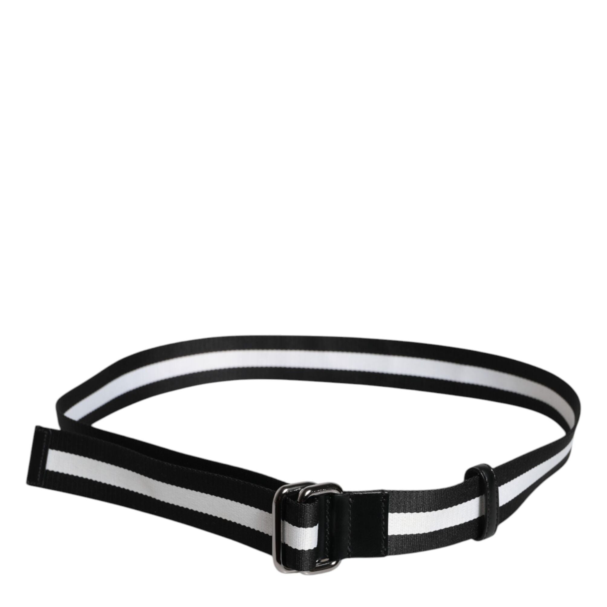 Dolce & Gabbana Black Yellow Logo Striped Metal Buckle Belt