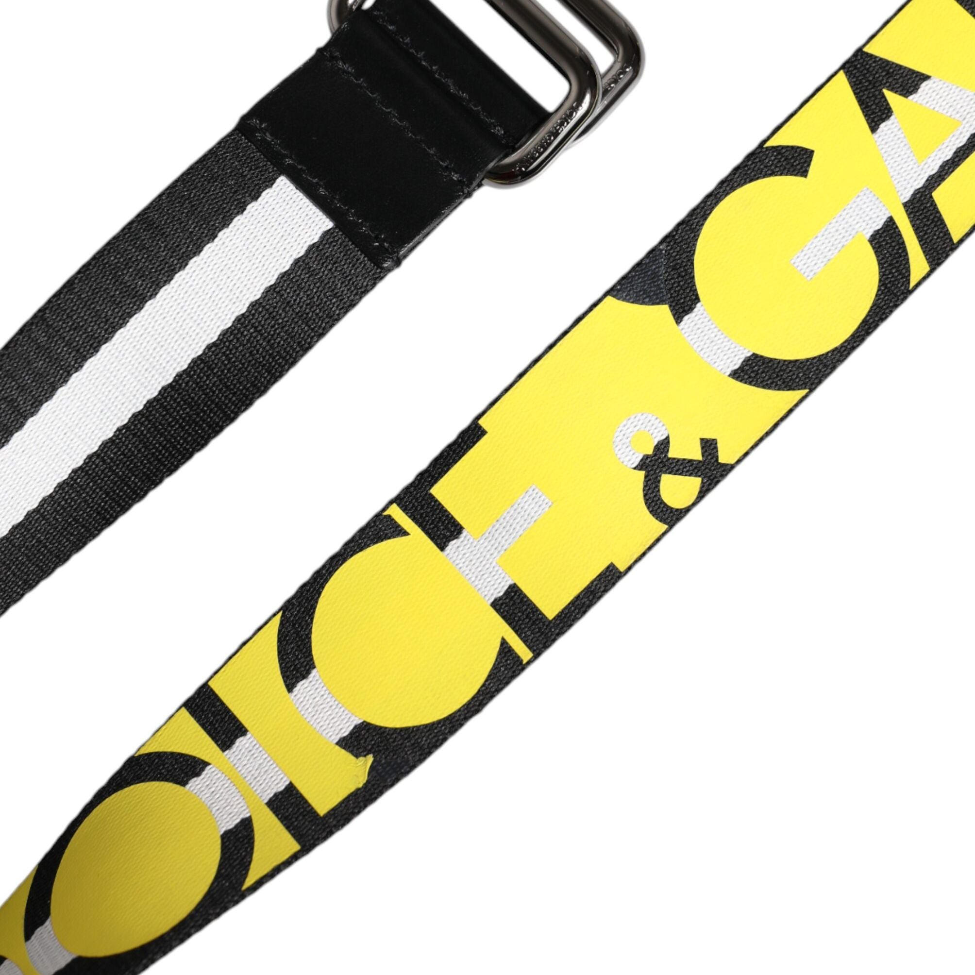 Dolce & Gabbana Black Yellow Logo Striped Metal Buckle Belt