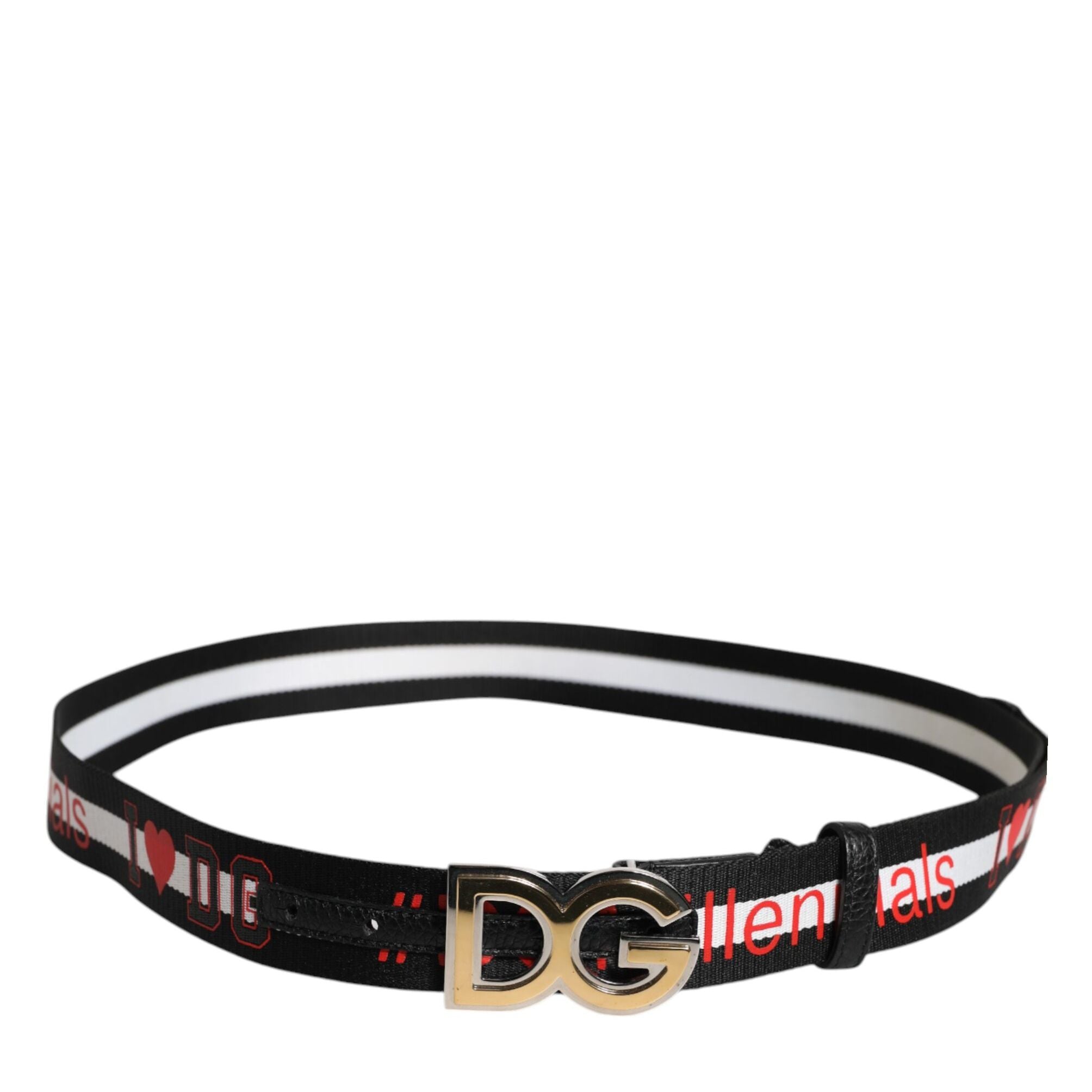 Dolce & Gabbana Black White Printed Metal Logo Buckle Belt