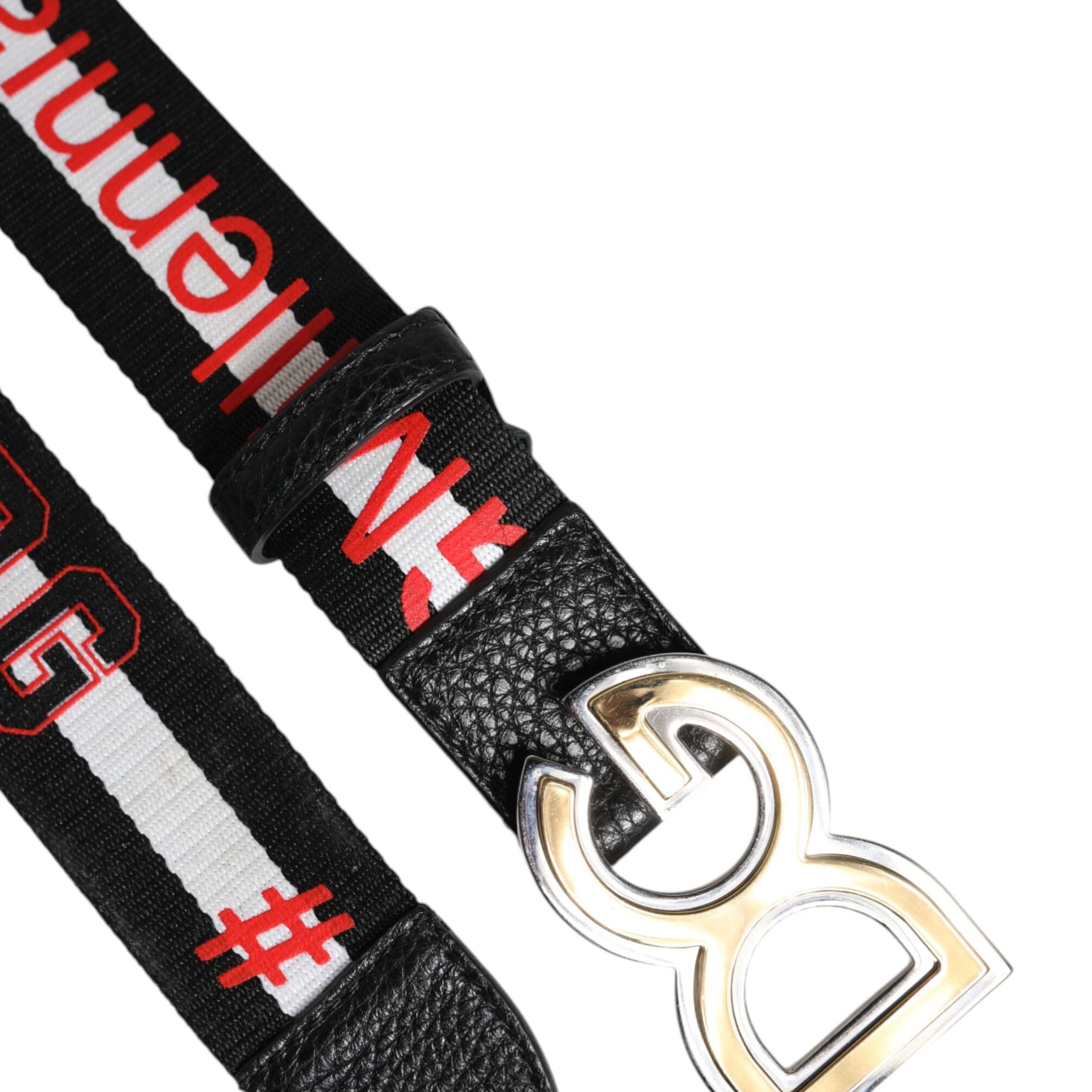 Dolce & Gabbana Black White Printed Metal Logo Buckle Belt
