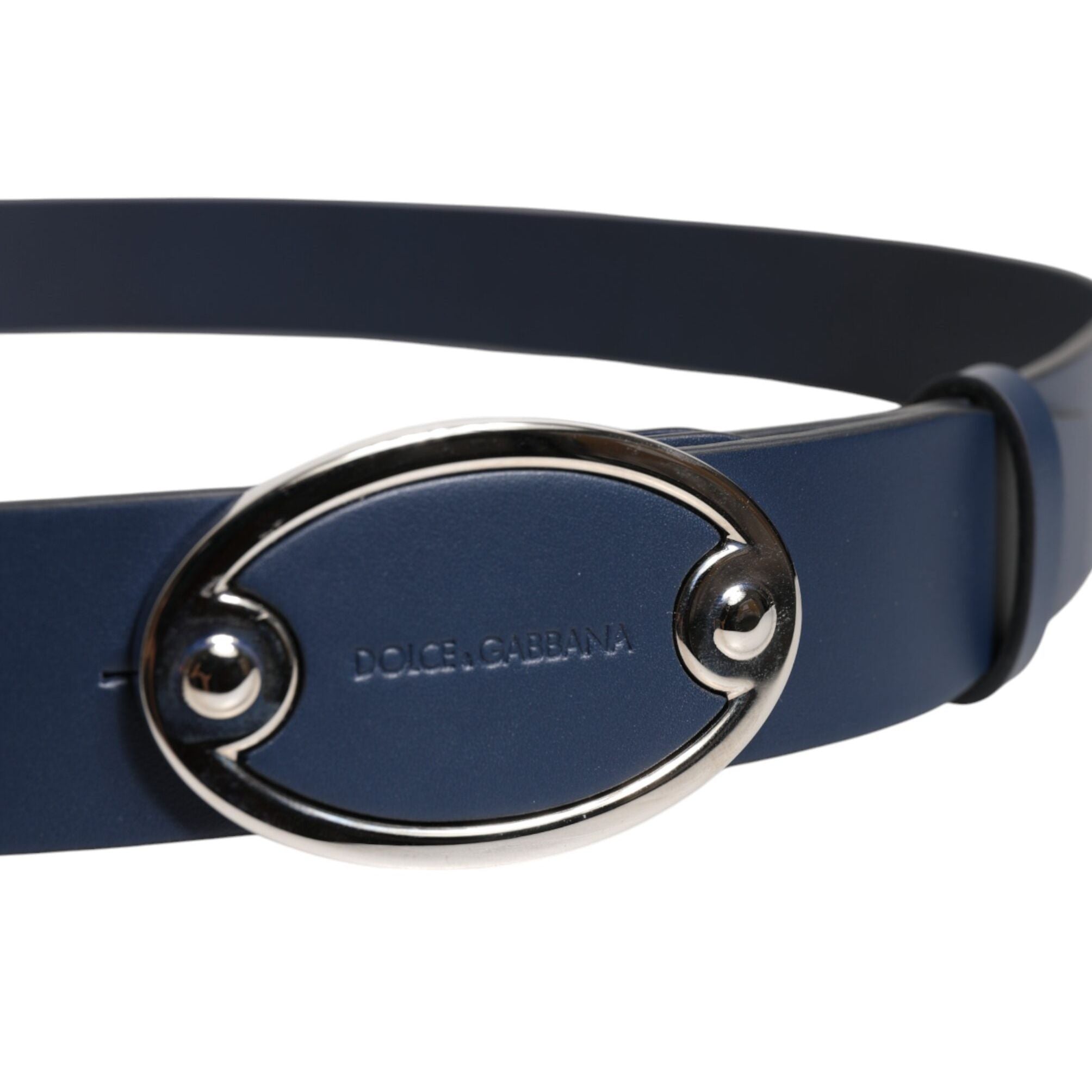 Dolce & Gabbana Blue Leather Classic Metal Logo Buckle Belt