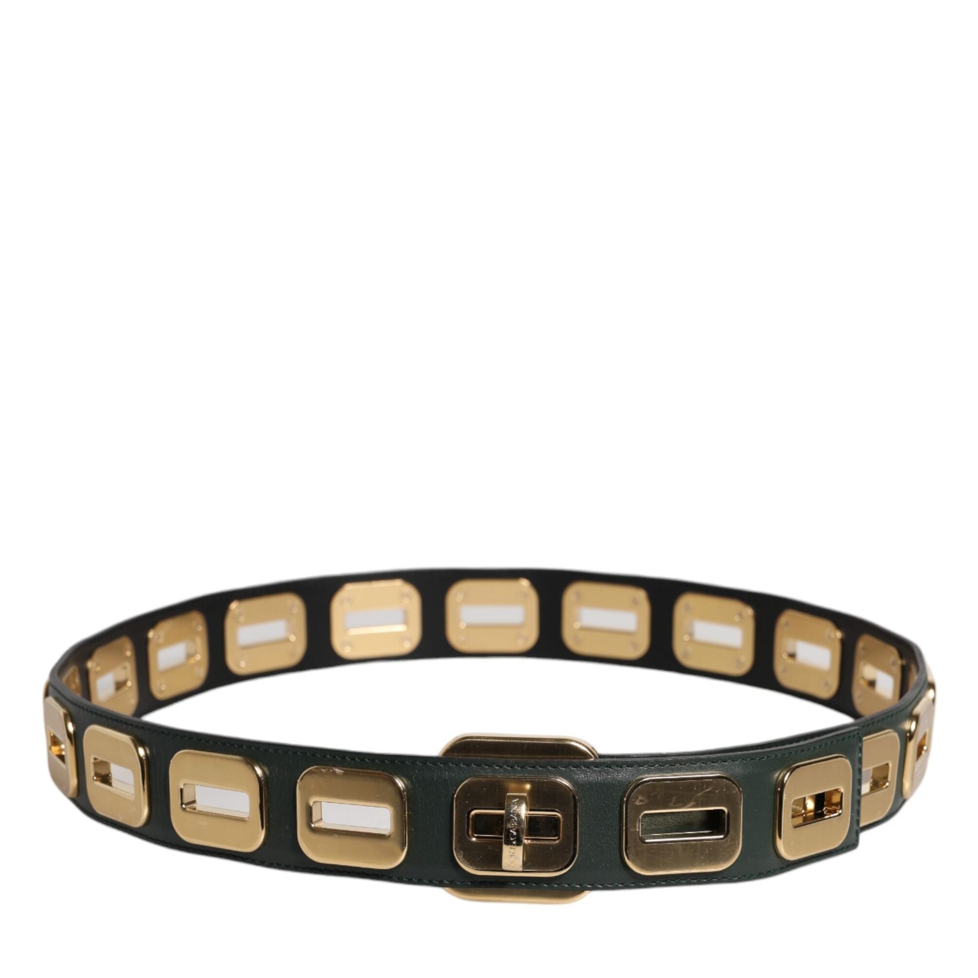 Dolce & Gabbana Green Leather Gold Tone Rotating Buckle Belt