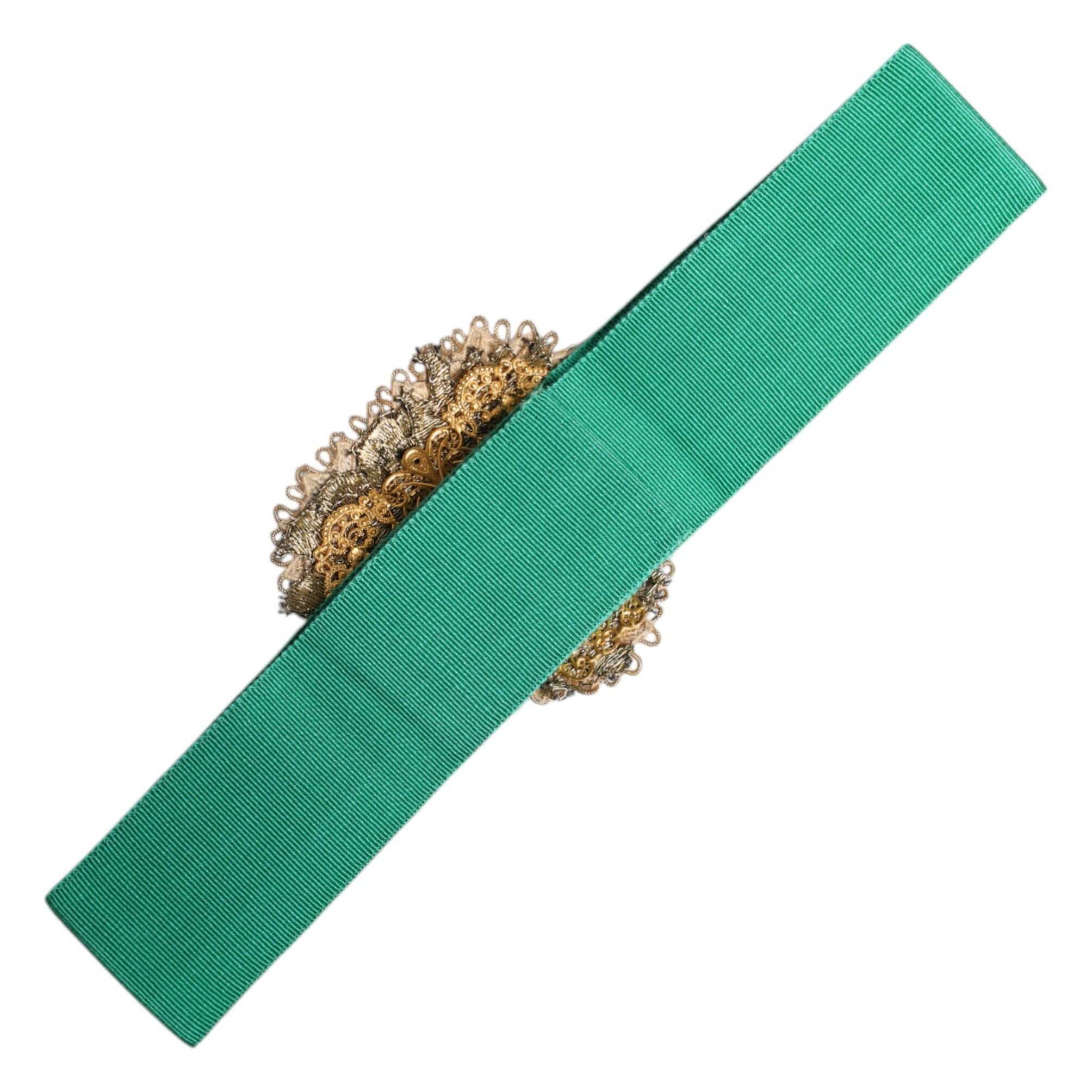 Dolce & Gabbana Green Stretch Wide Waist Heart Embellished Belt