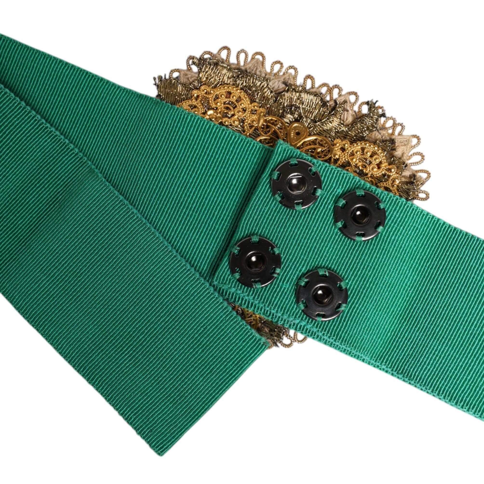 Dolce & Gabbana Green Stretch Wide Waist Heart Embellished Belt
