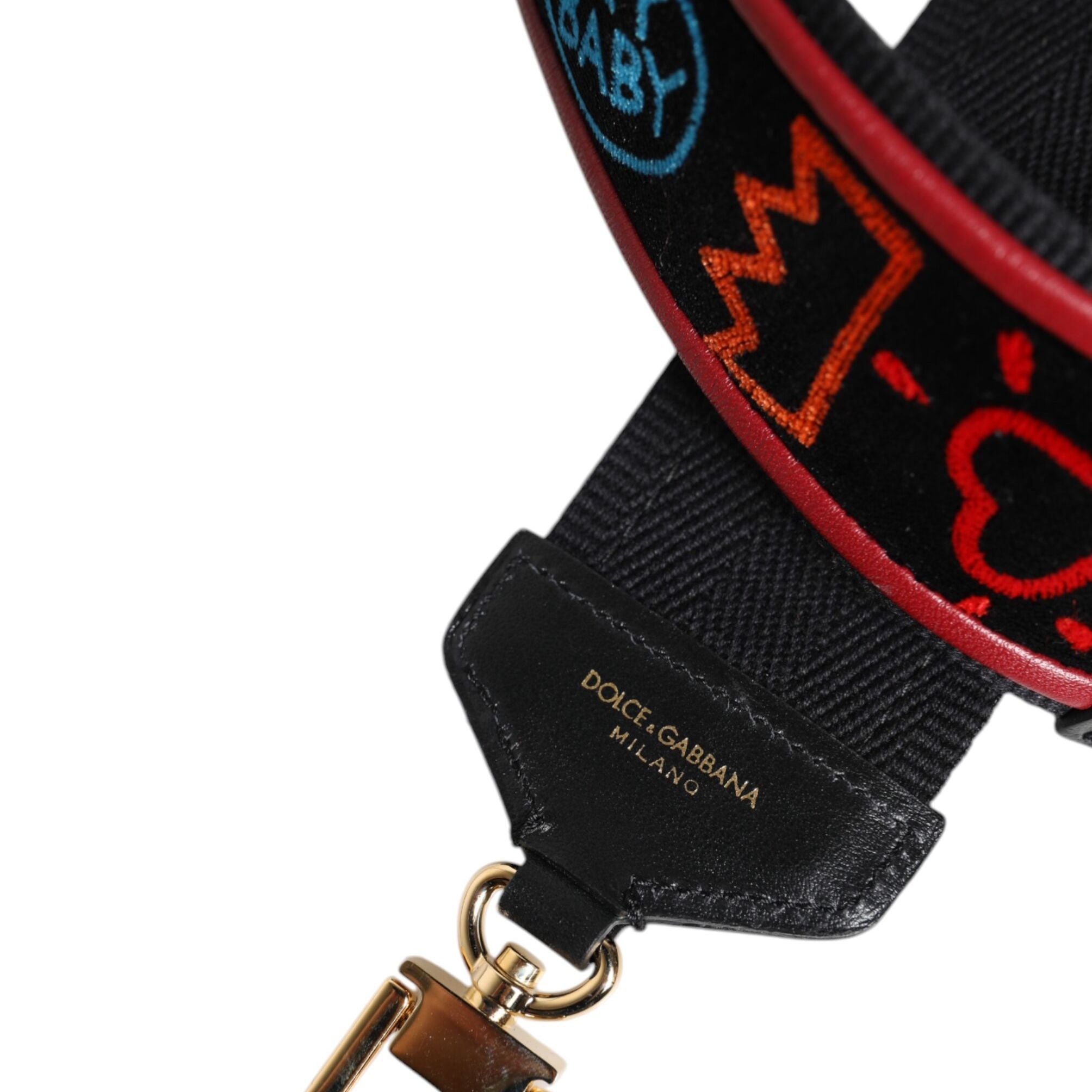 Dolce & Gabbana Black Cotton Printed Bag Shoulder Strap