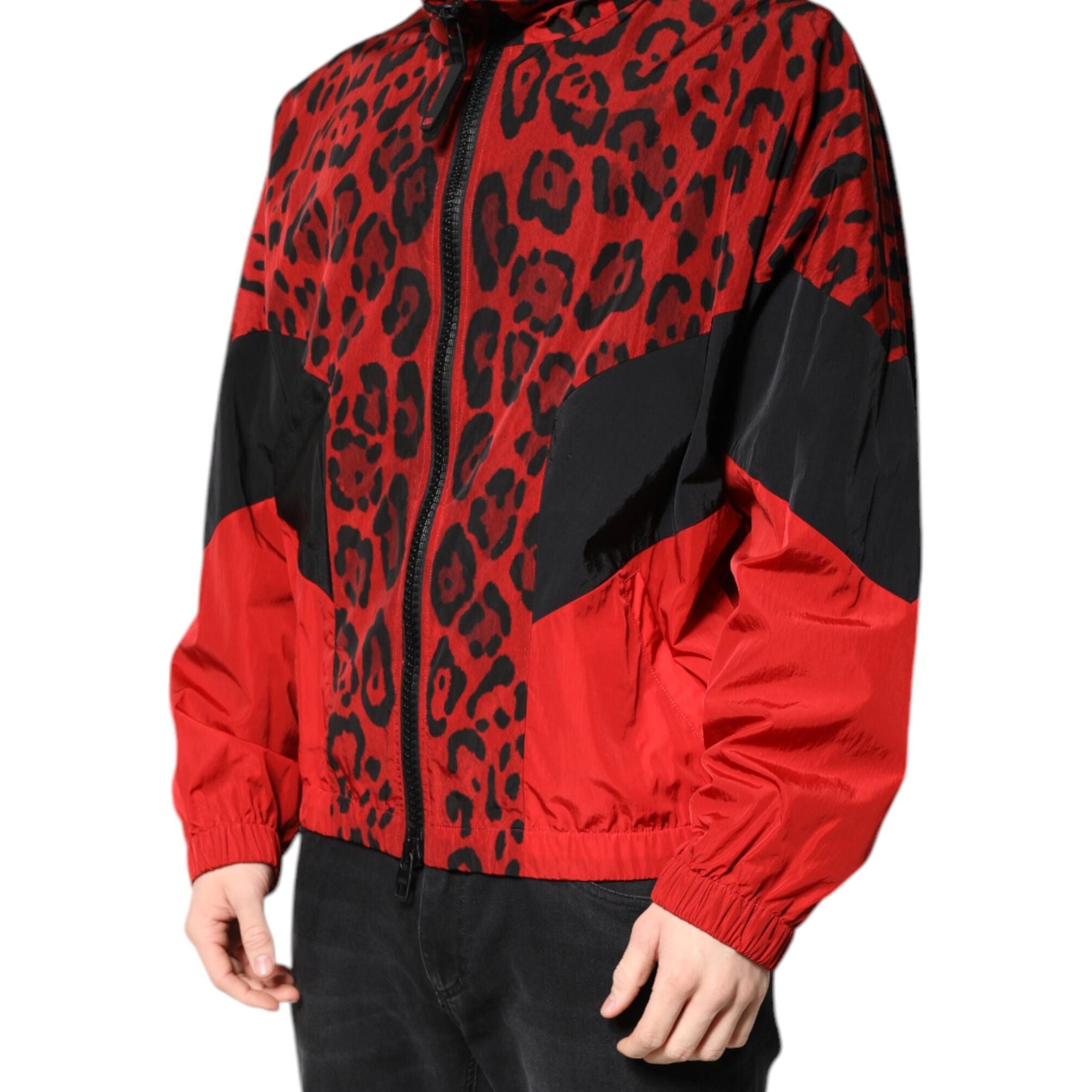 Dolce & Gabbana Red Leopard Nylon Bomber Full Zip Jacket