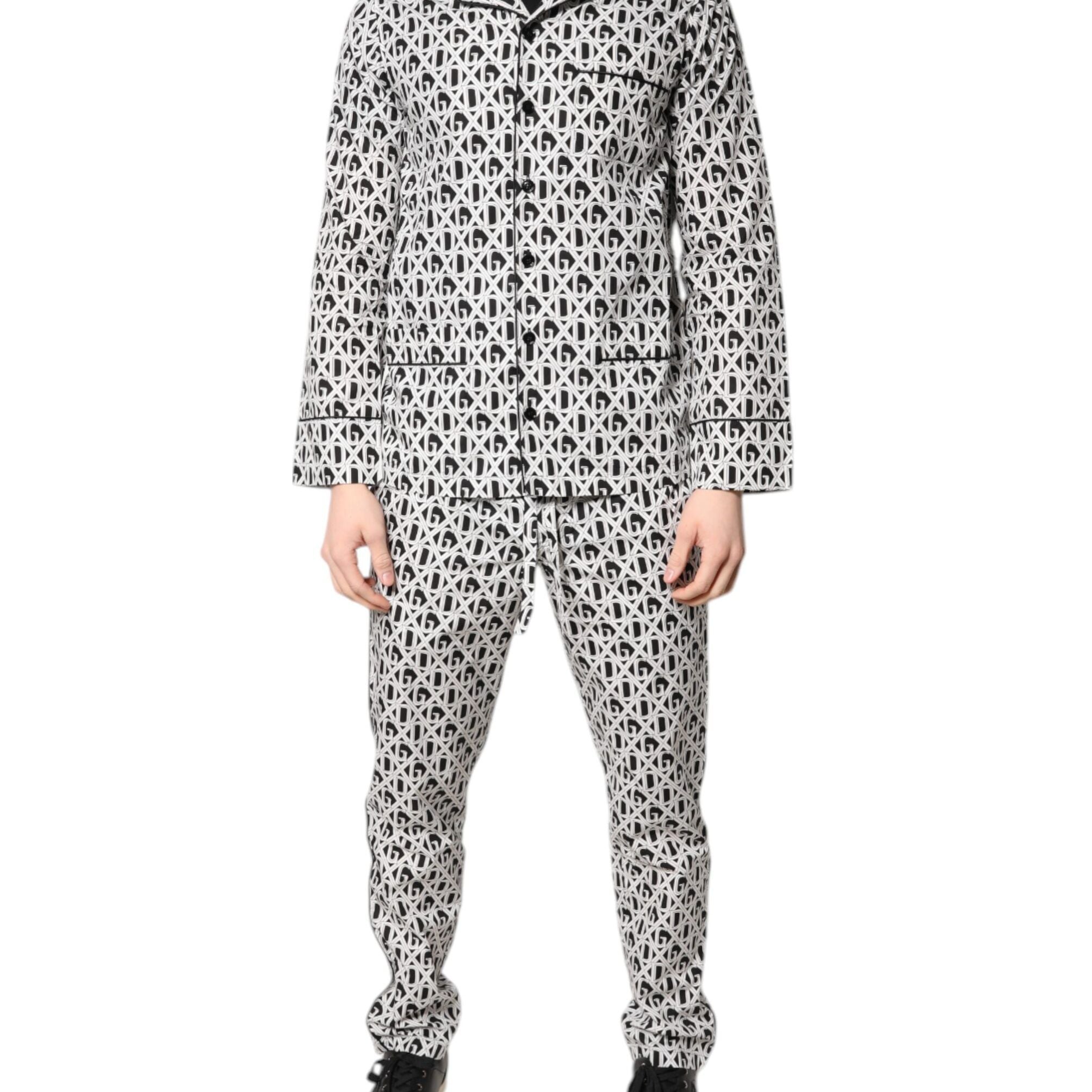 Dolce & Gabbana Black White DG Print Cotton Pajama Set Sleepwear